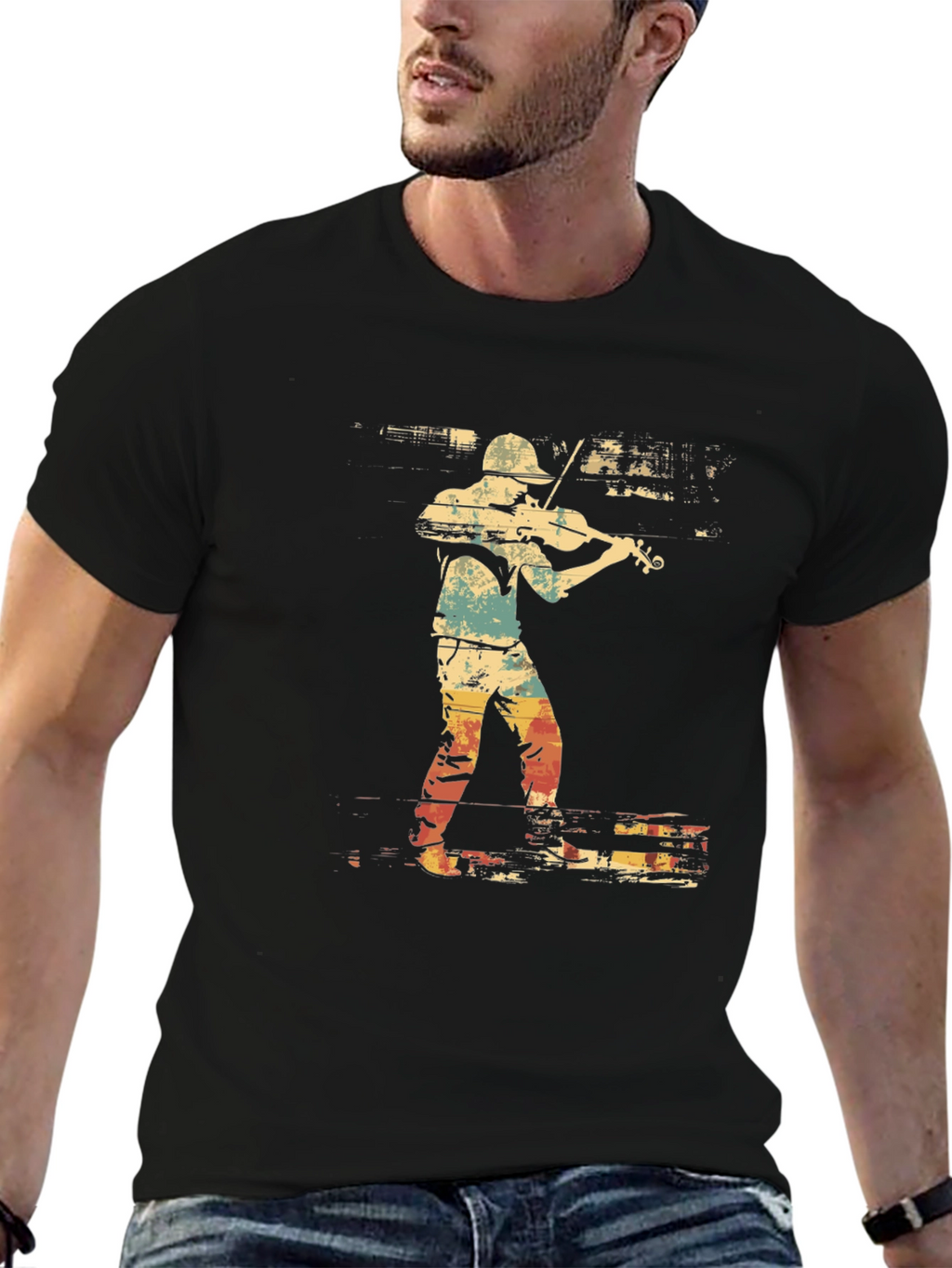 Violinist Graphic Tee - Retro Style Music Shirt