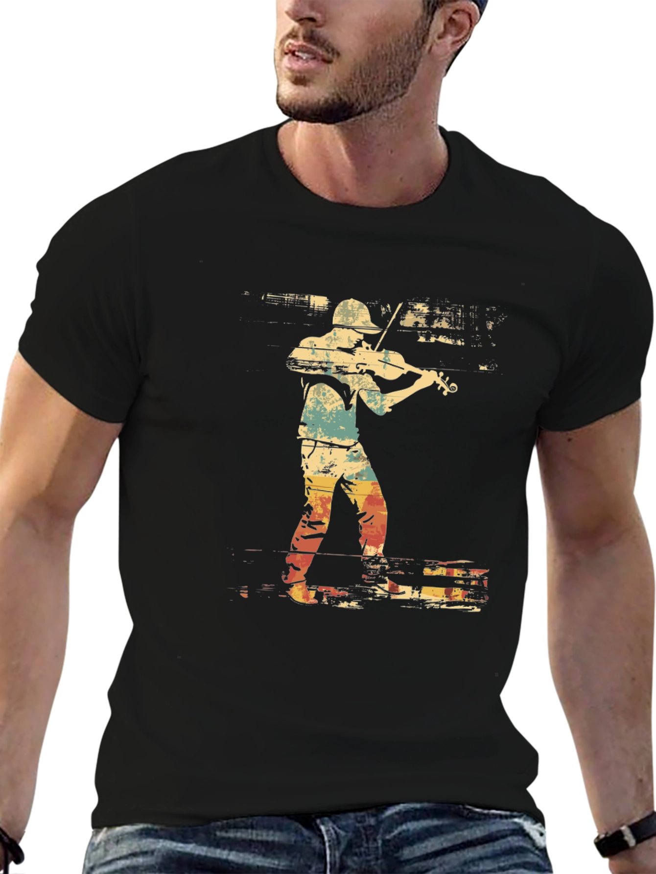 Violinist Graphic Tee - Retro Style Music Shirt