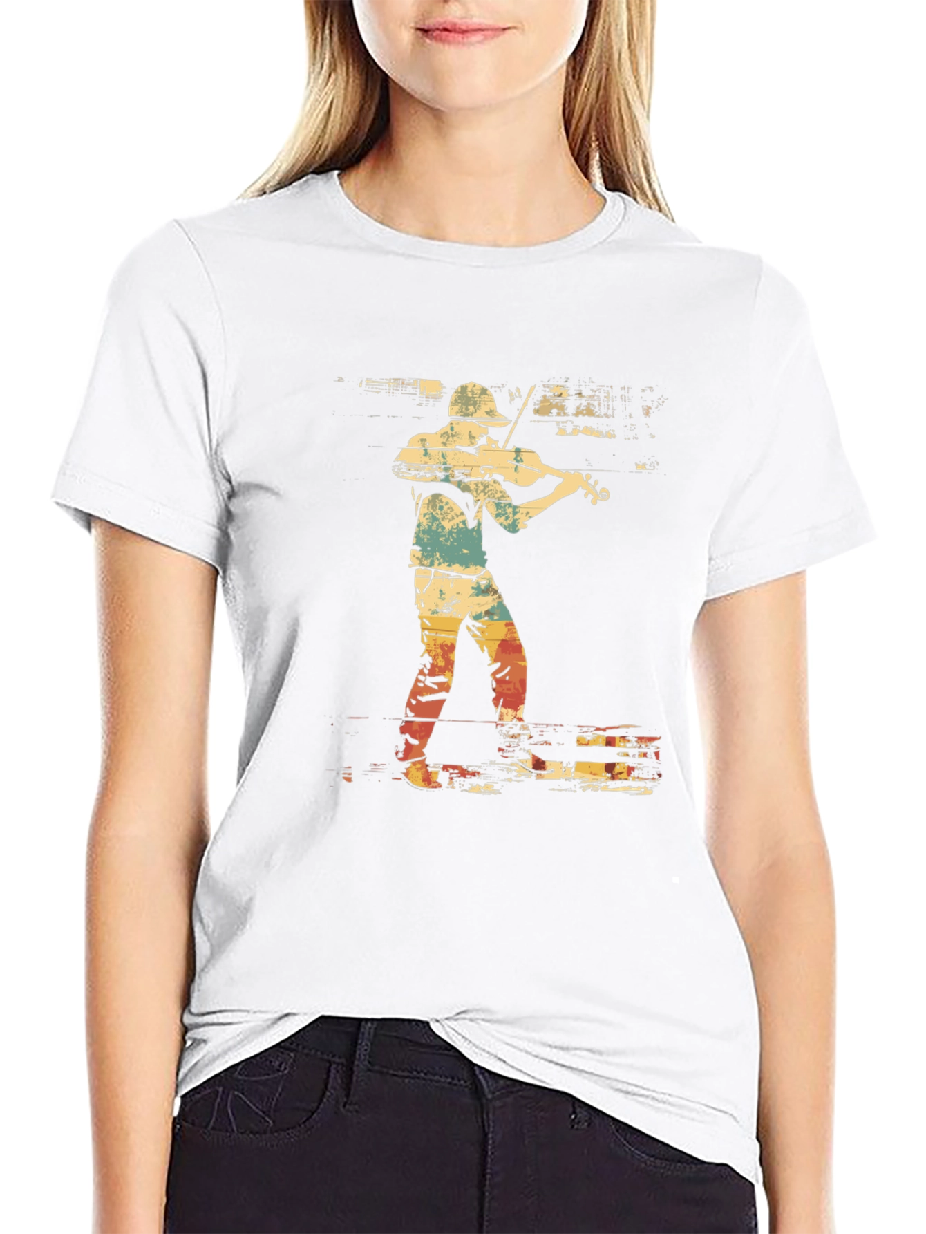 Violinist Graphic Tee - Retro Style Music Shirt