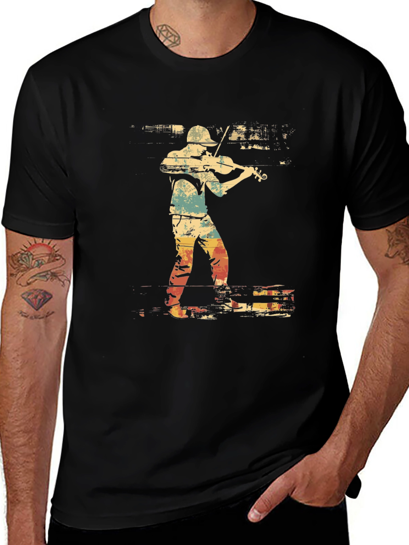 Violinist Graphic Tee - Retro Style Music Shirt