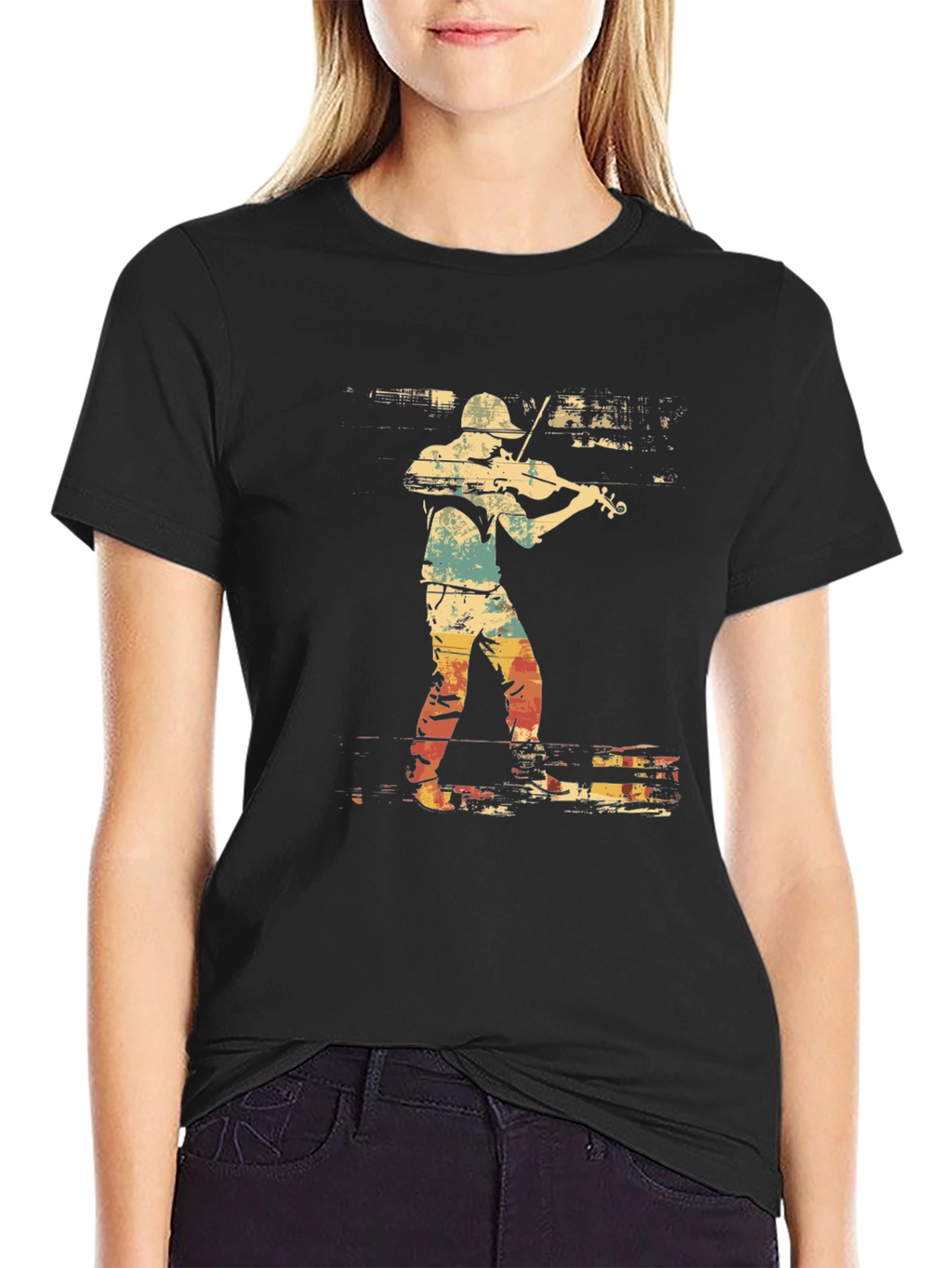 Violinist Graphic Tee - Retro Style Music Shirt