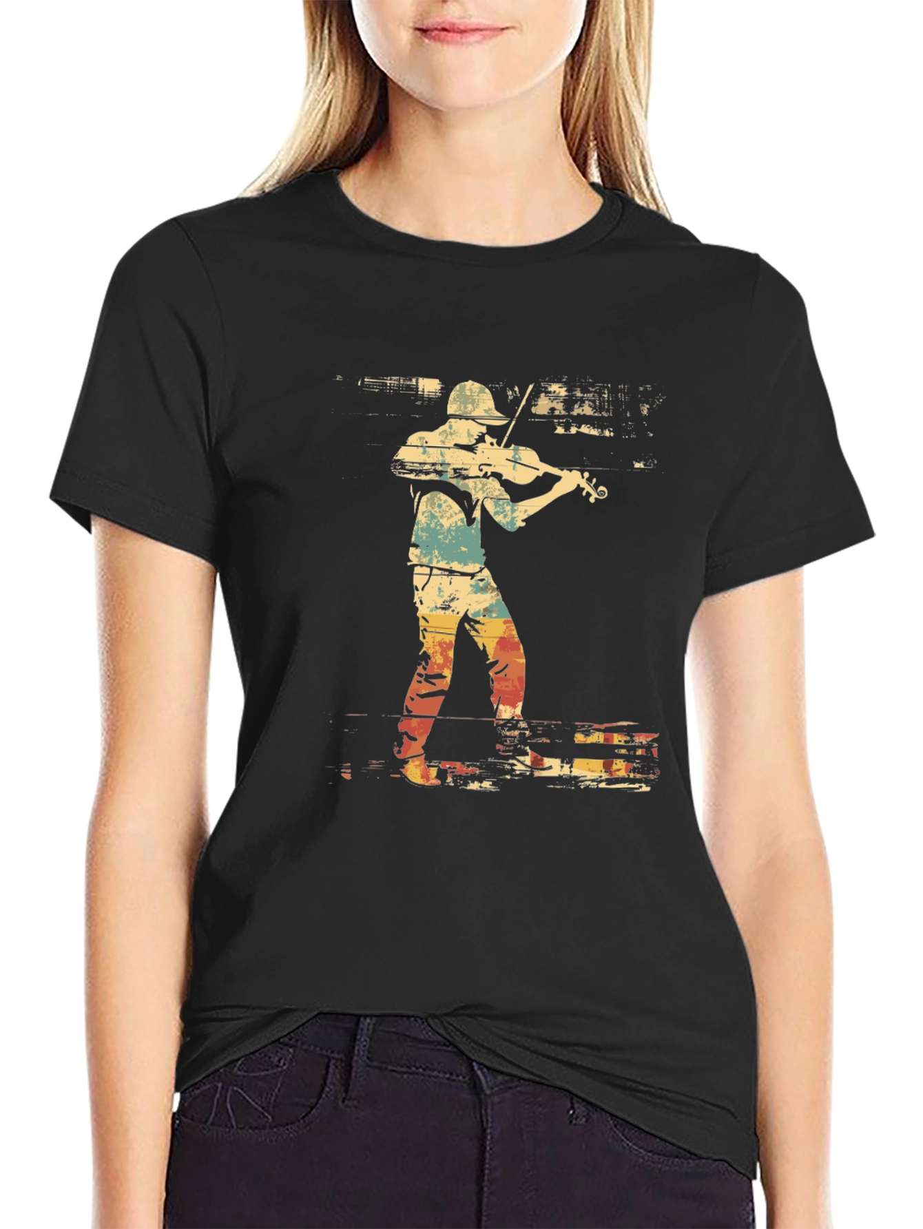 Violinist Graphic Tee - Retro Style Music Shirt