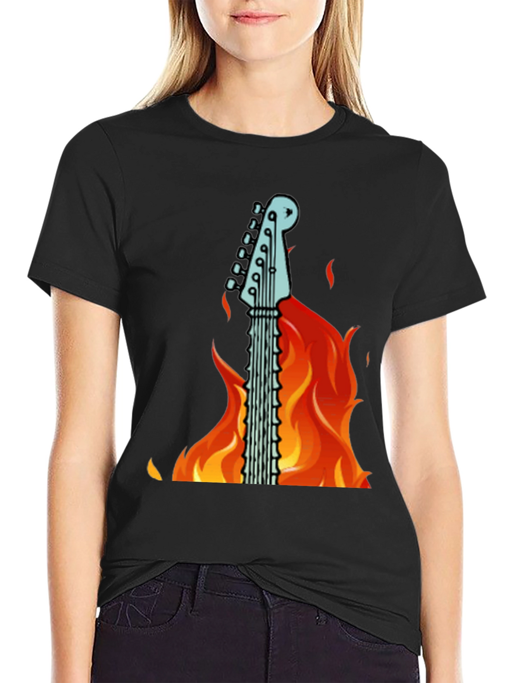 Flaming Guitar Graphic T-Shirt - Rock On!