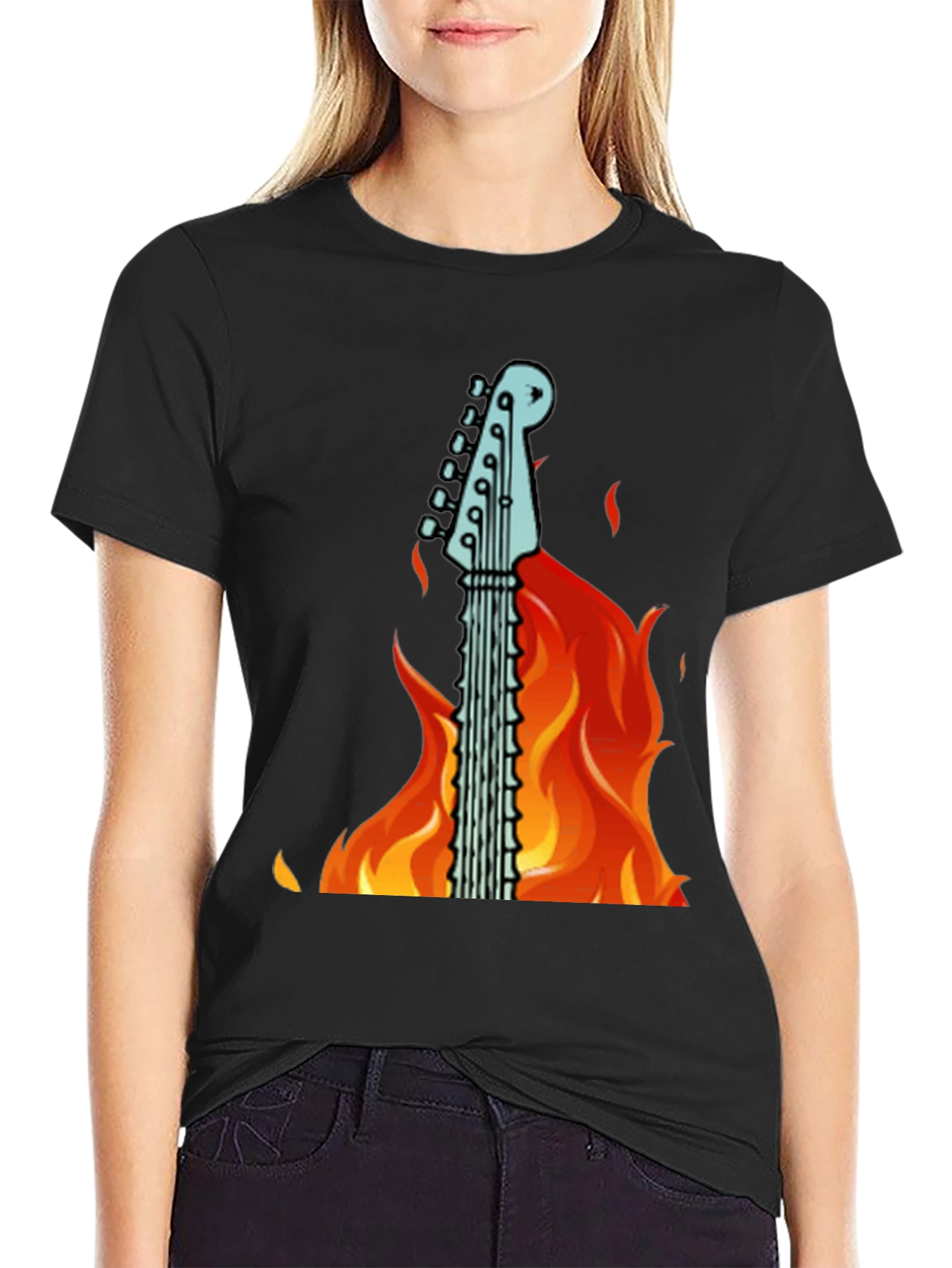 Flaming Guitar Graphic T-Shirt - Rock On!