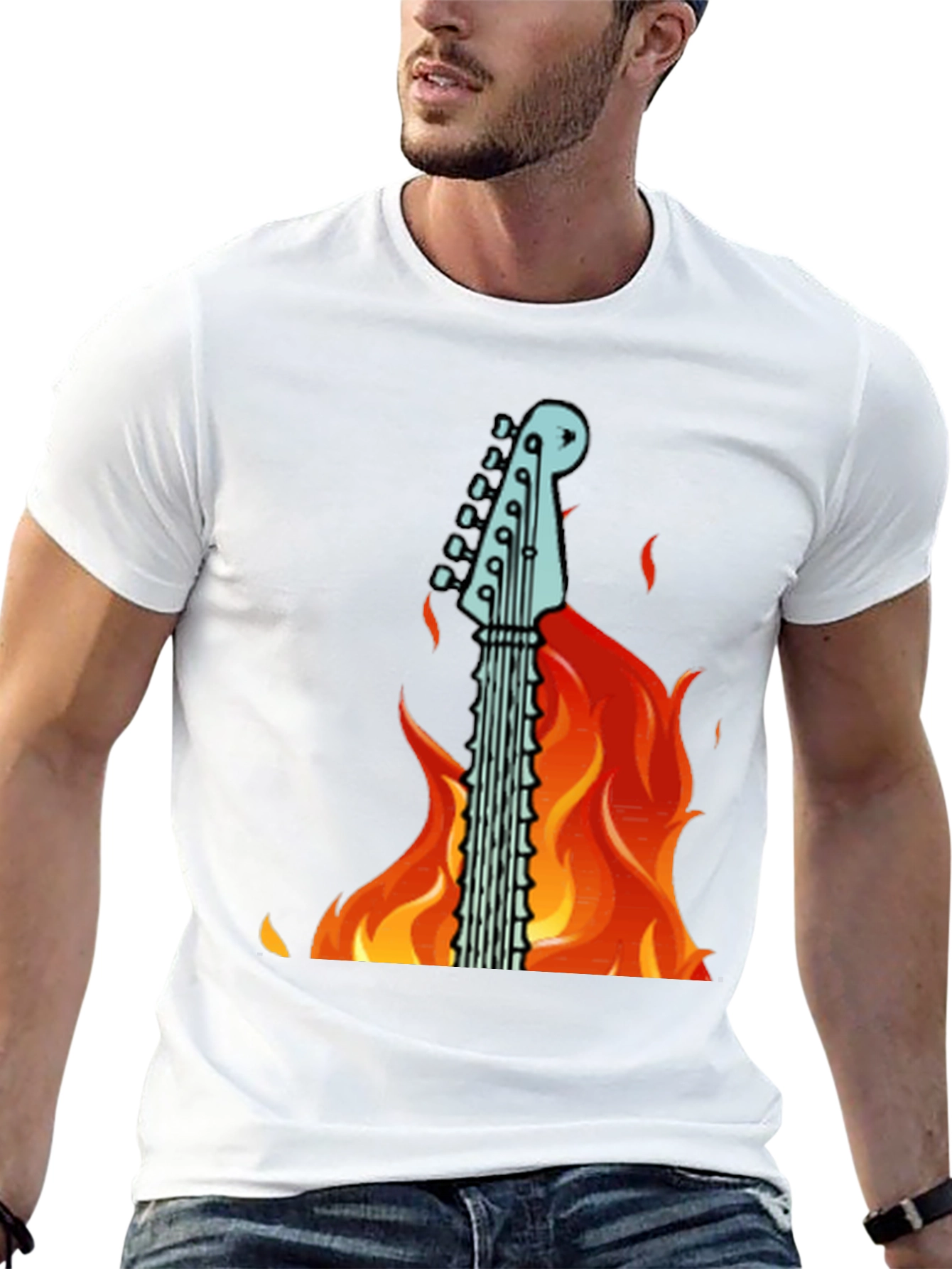Flaming Guitar Graphic T-Shirt - Rock On!