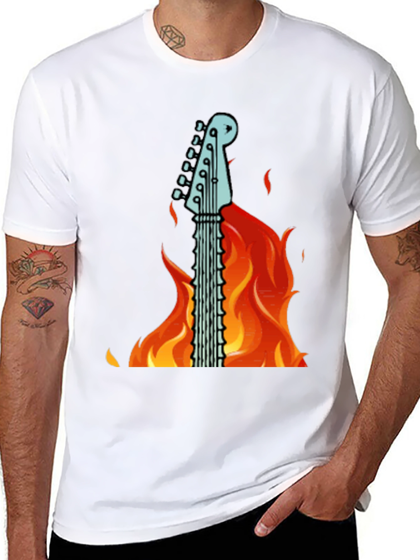 Flaming Guitar Graphic T-Shirt - Rock On!