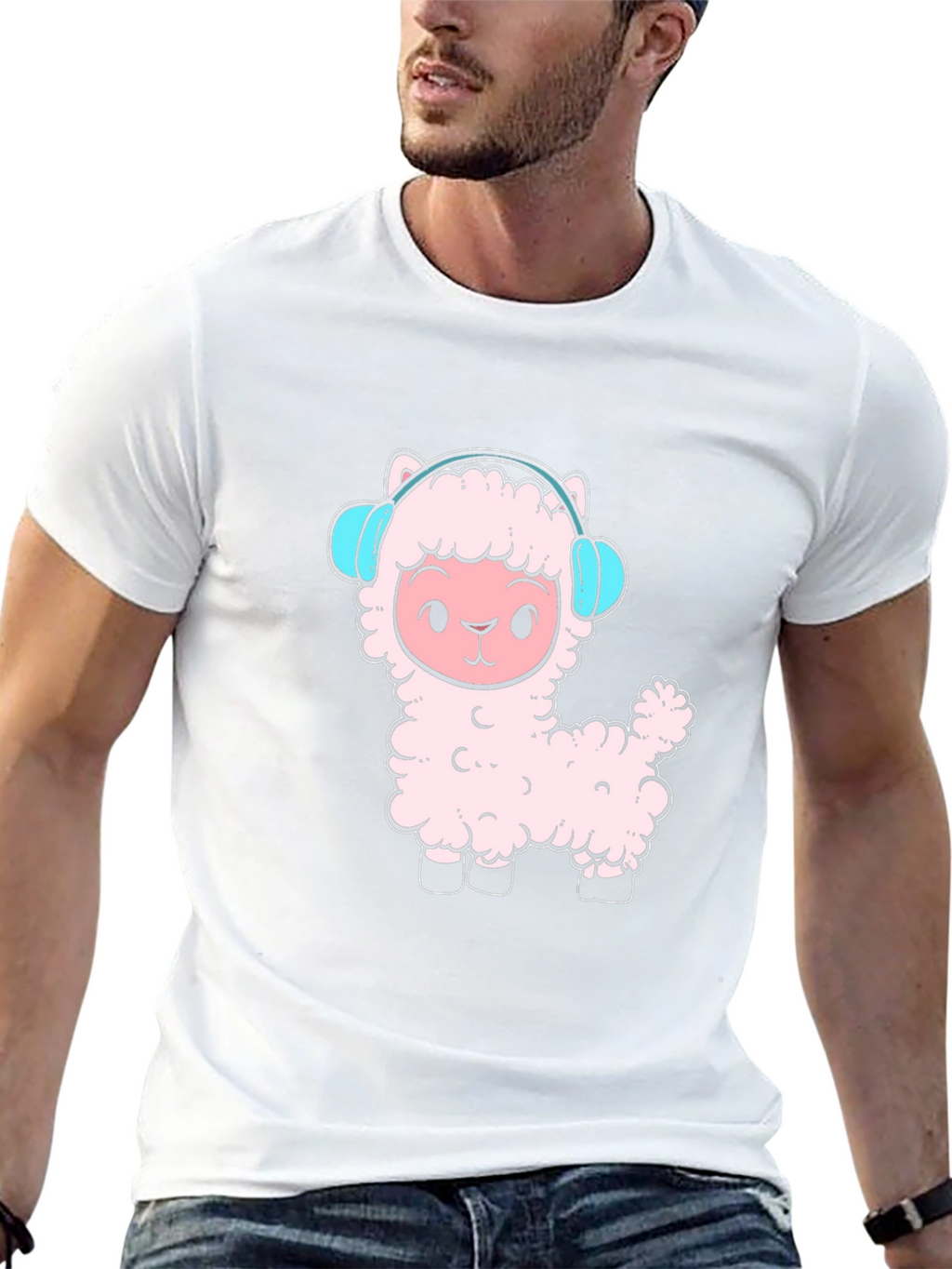 Llama Headphones Black T-Shirt