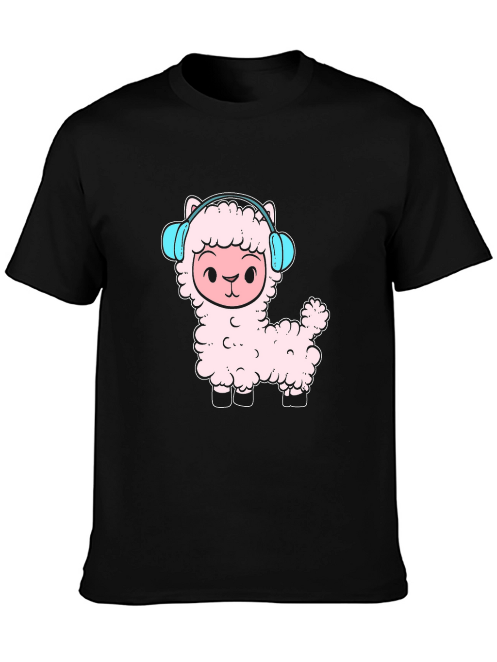 Llama Headphones Black T-Shirt