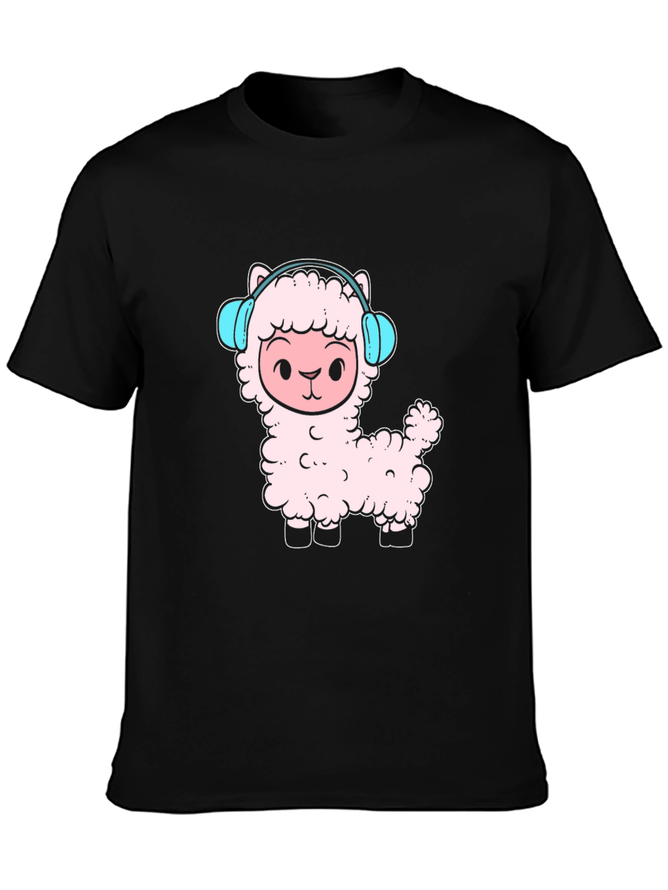 Llama Headphones Black T-Shirt