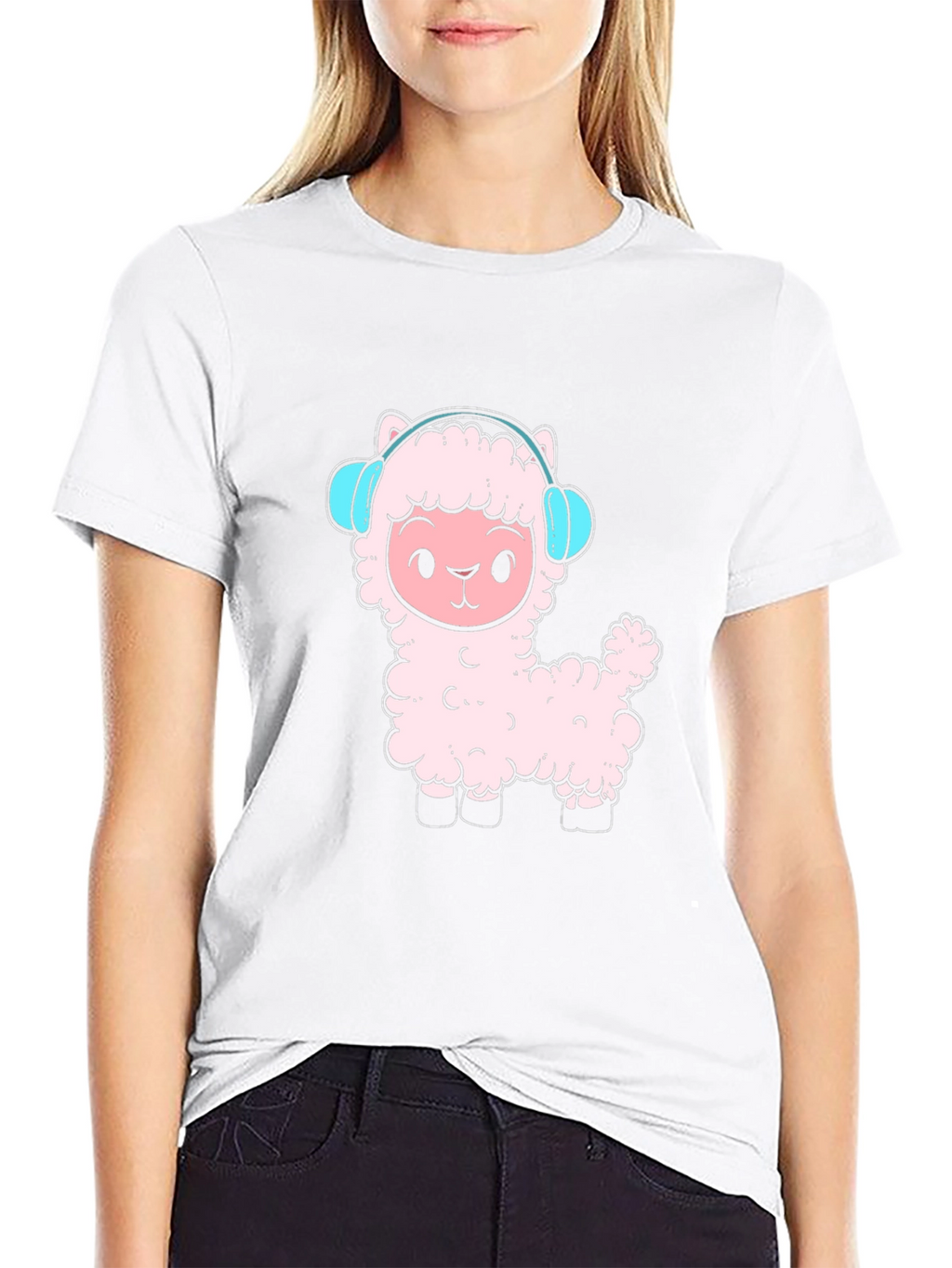 Llama Headphones Black T-Shirt