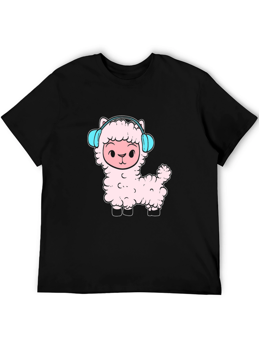 Llama Headphones Black T-Shirt