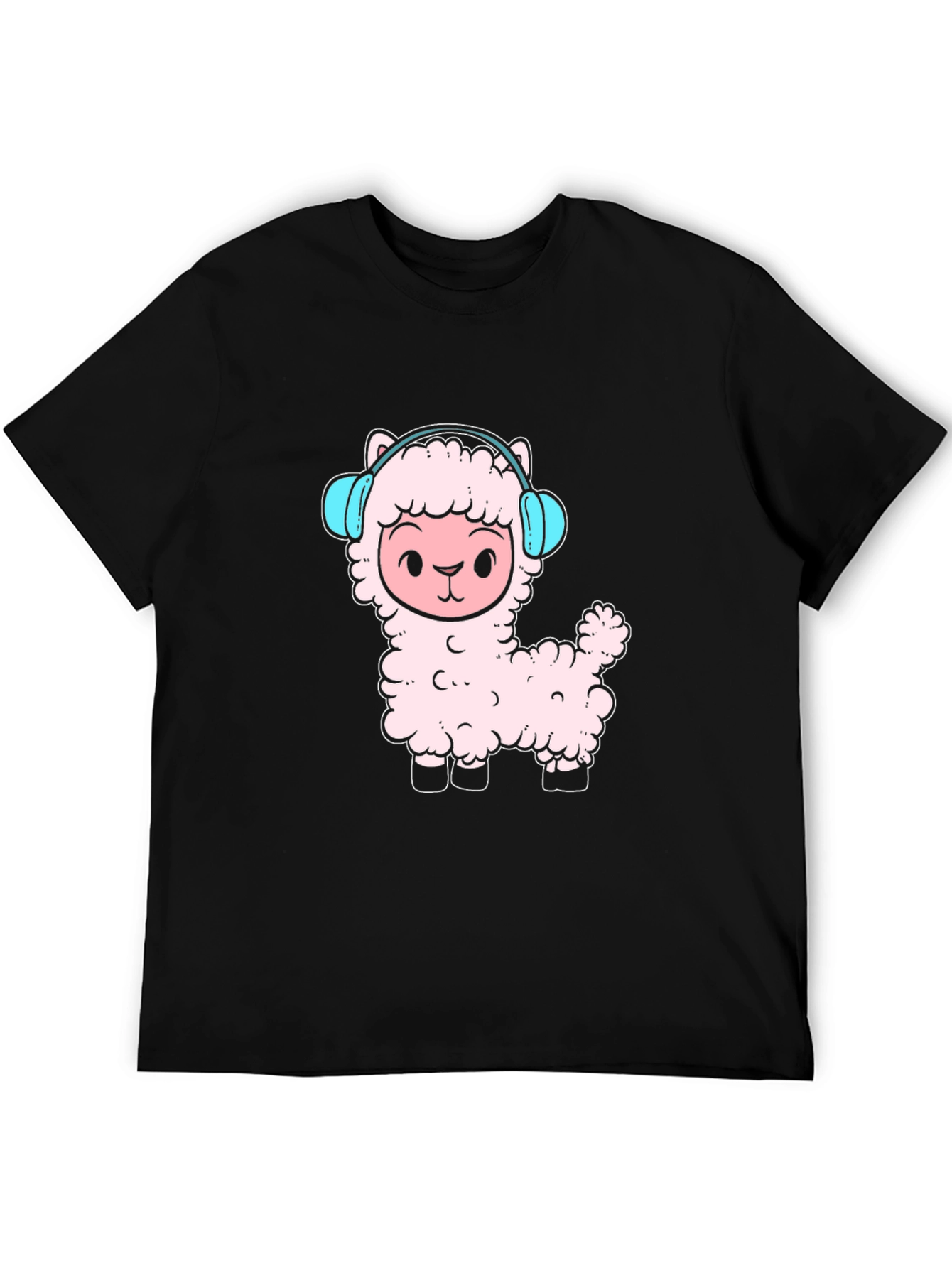 Llama Headphones Black T-Shirt