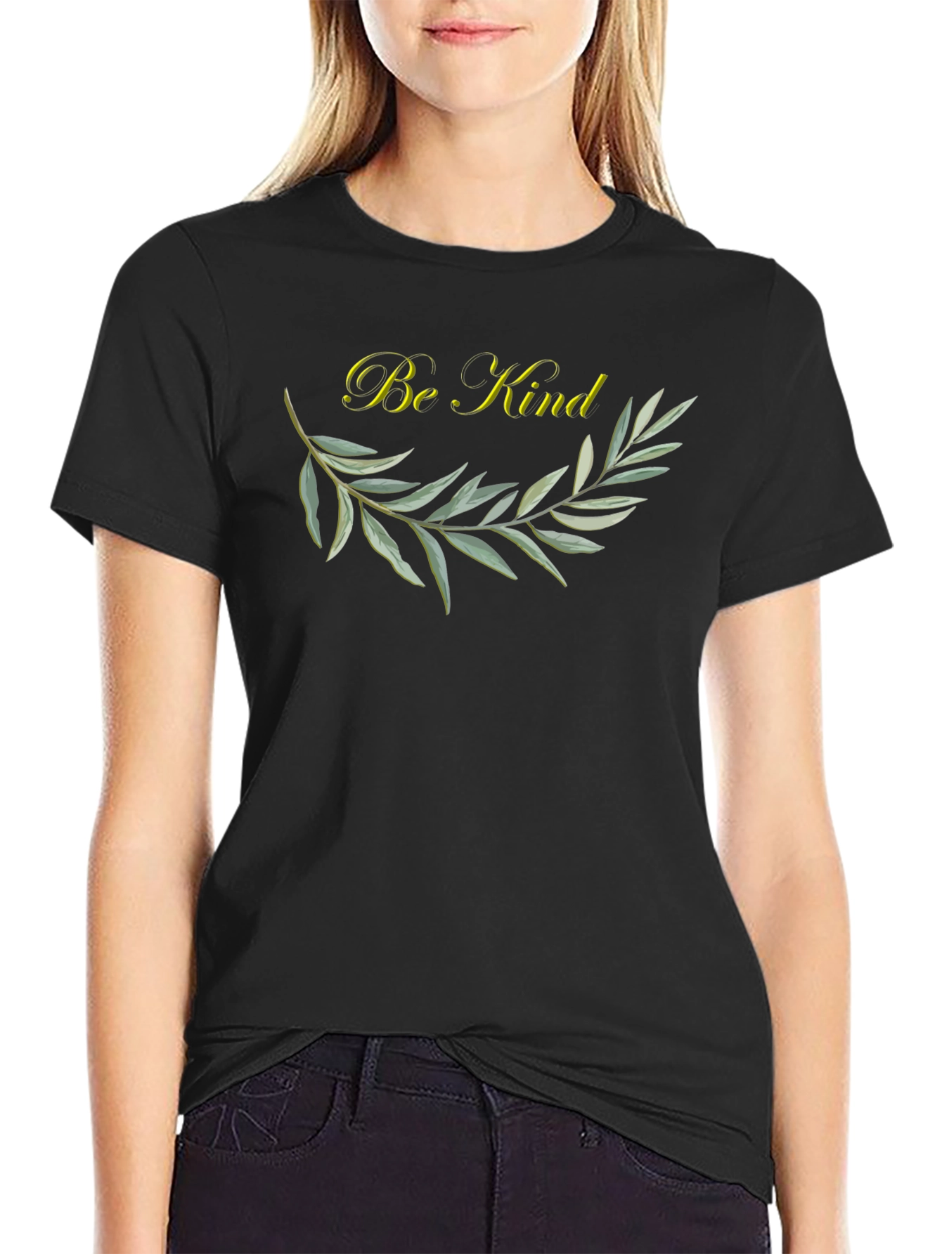 Be Kind Olive Branch Graphic Tee - Soft Black Cotton T-Shirt