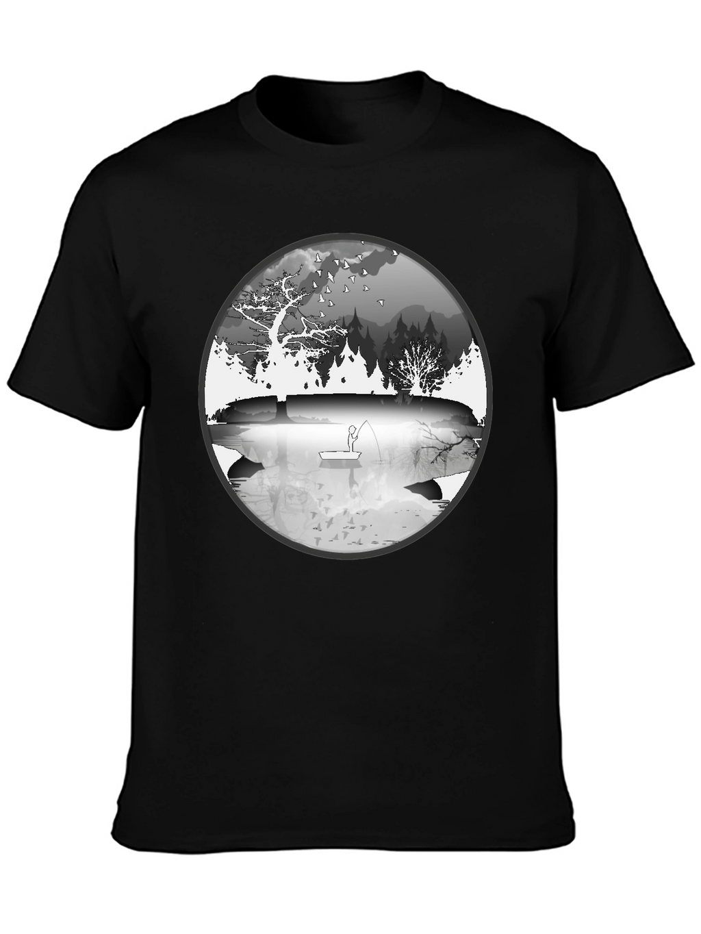 Nature Fisherman Graphic Tee - Classic Black