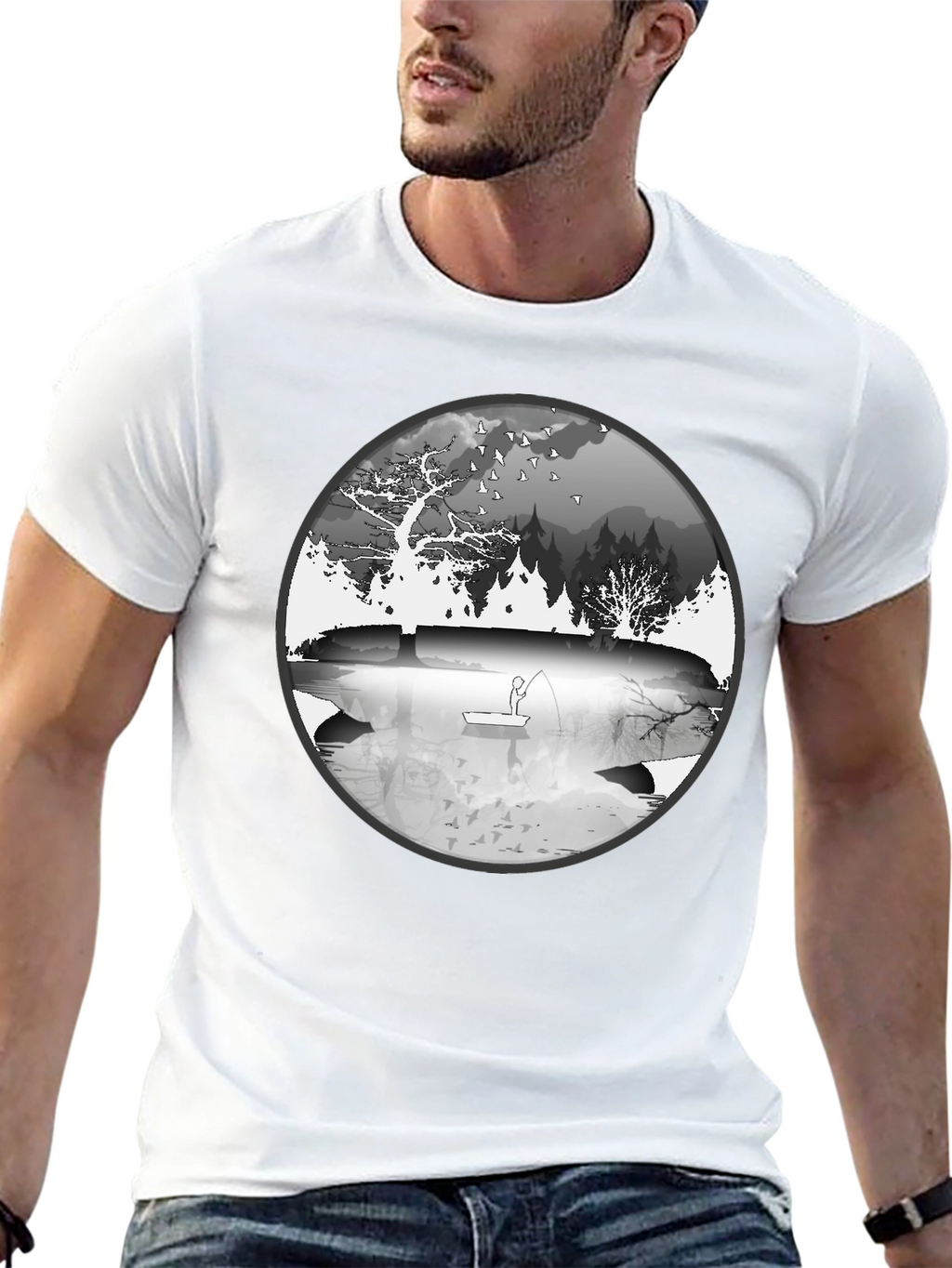 Nature Fisherman Graphic Tee - Classic Black