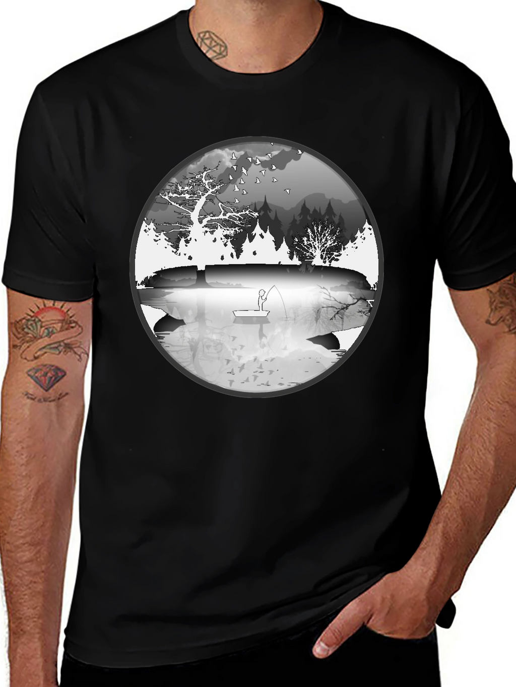 Nature Fisherman Graphic Tee - Classic Black