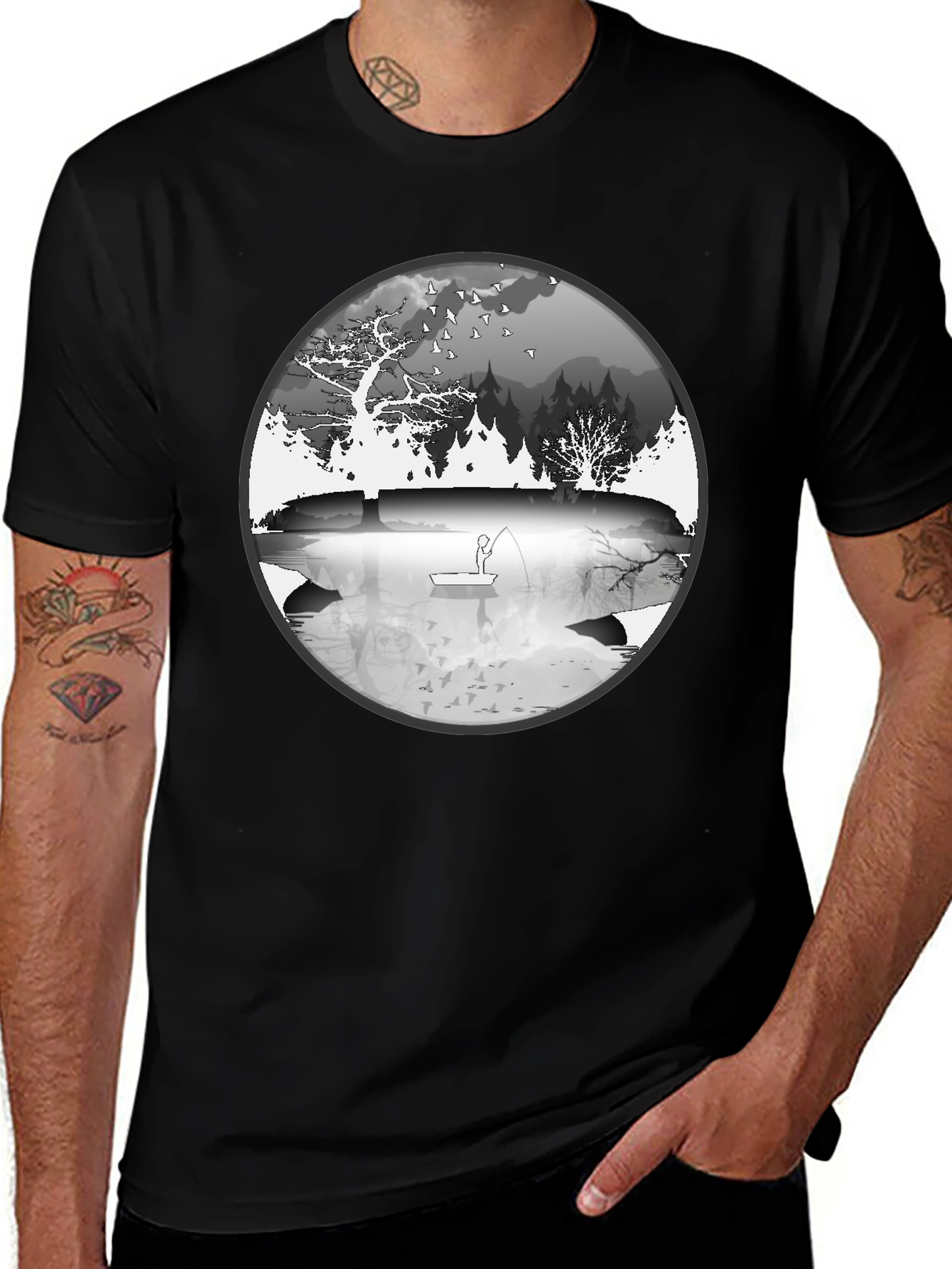 Nature Fisherman Graphic Tee - Classic Black