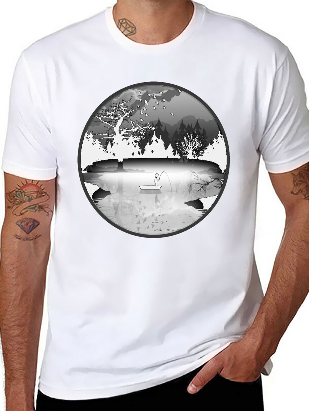 Nature Fisherman Graphic Tee - Classic Black