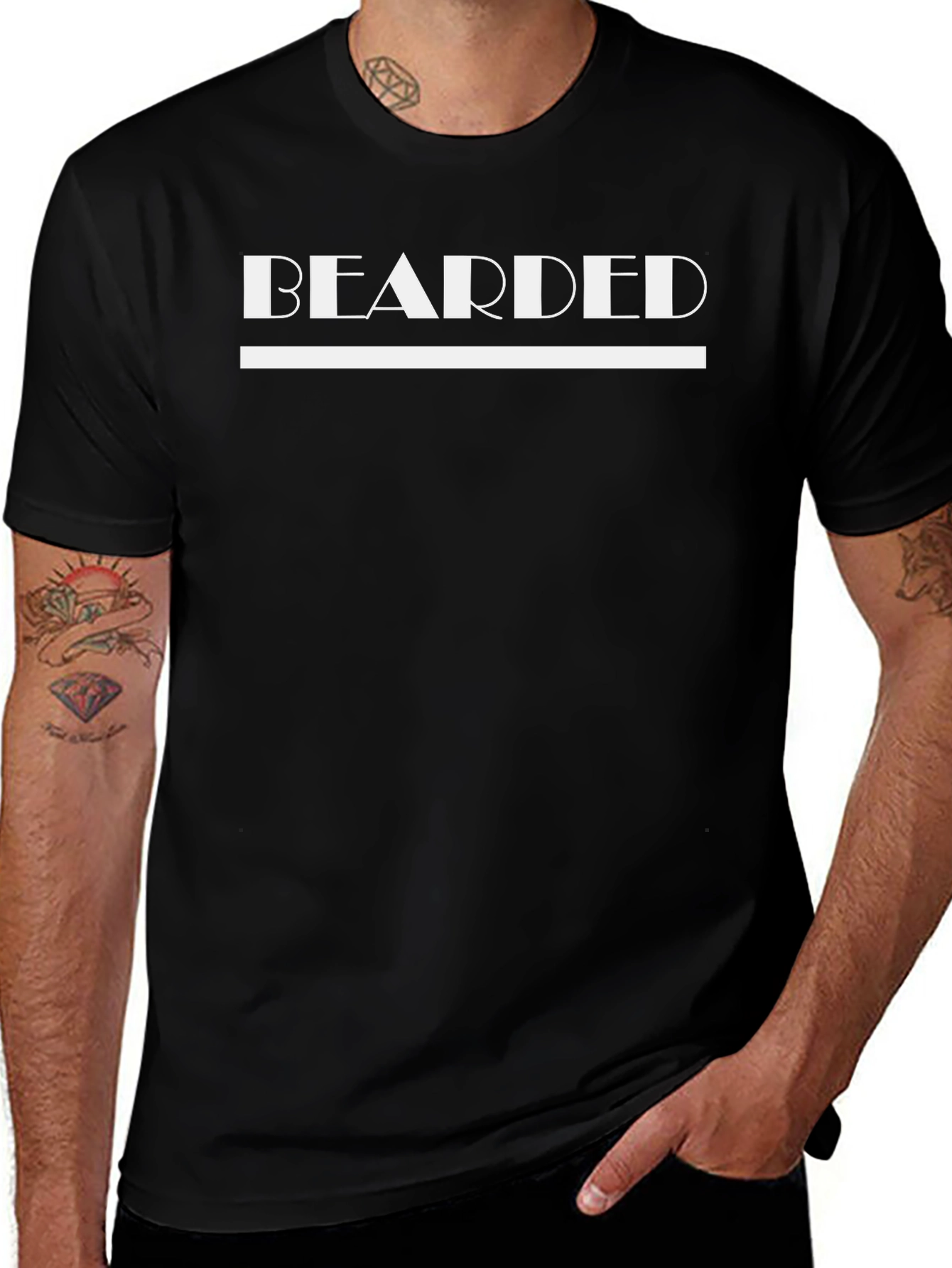 Bearded Graphic Tee - Classic Black Crew Neck T-Shirt