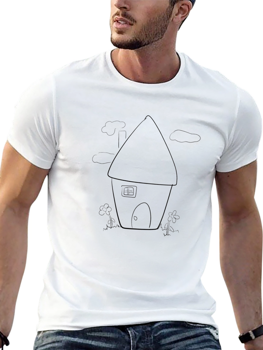 Cartoon House Graphic Tee - Black Casual Shirt