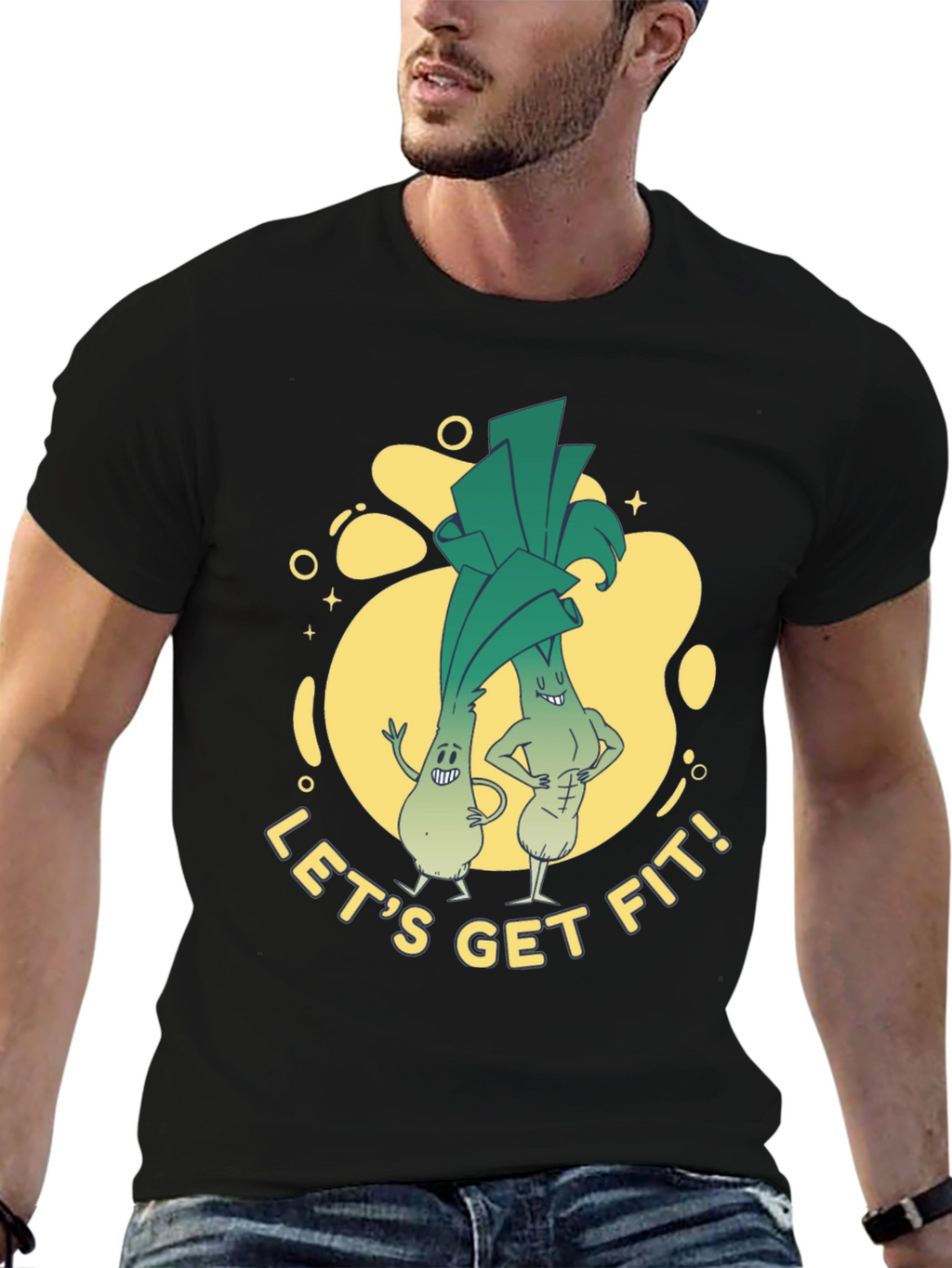 Lets Get Fit Leek Cartoon T-Shirt