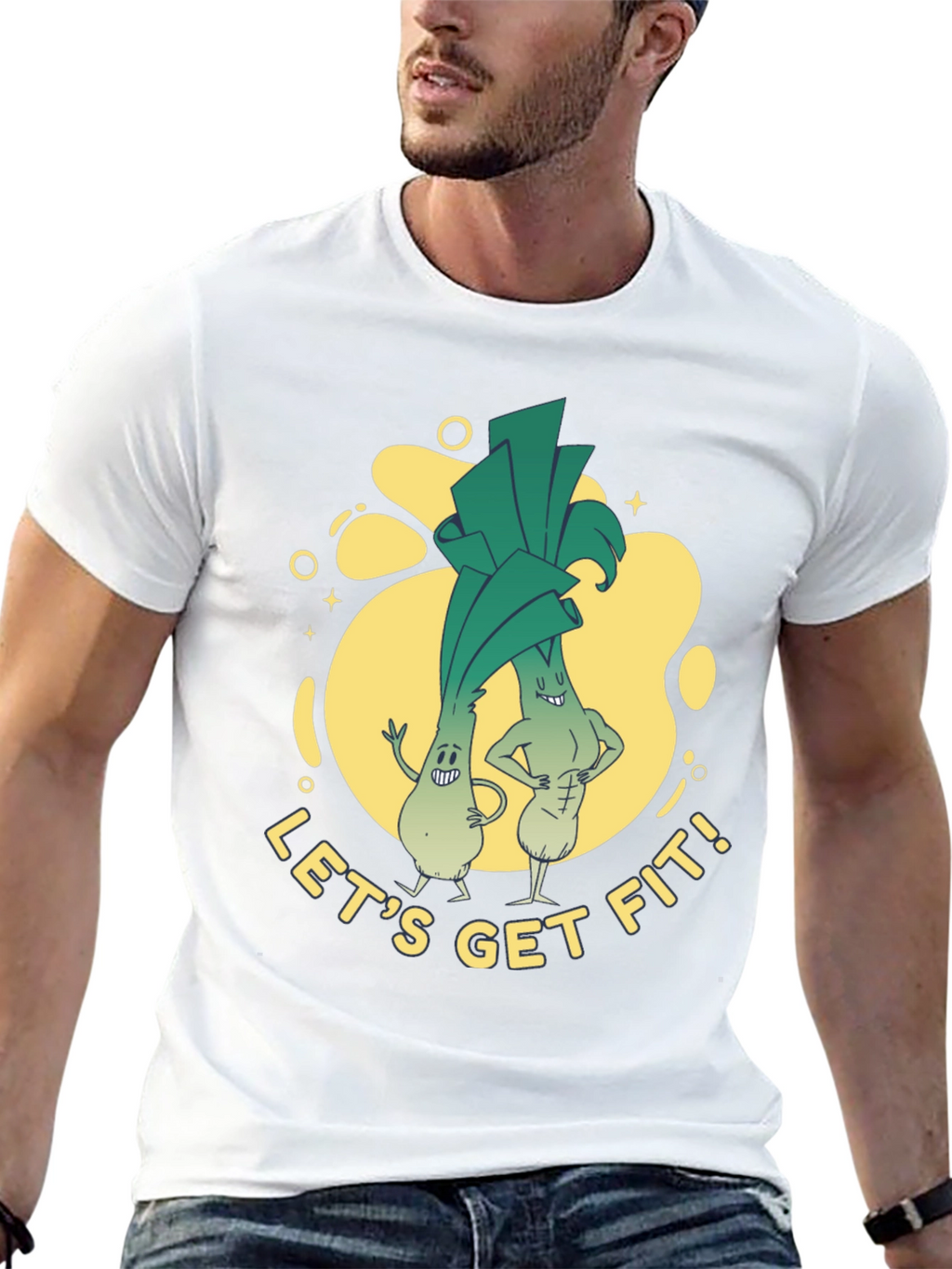 Lets Get Fit Leek Cartoon T-Shirt