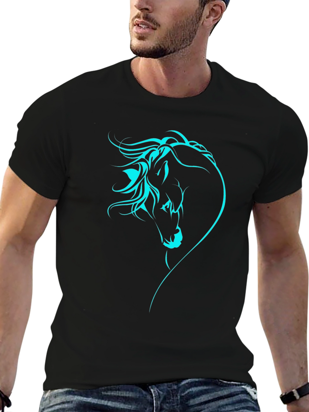 Horse Head Graphic Tee - Stylish Black T-Shirt