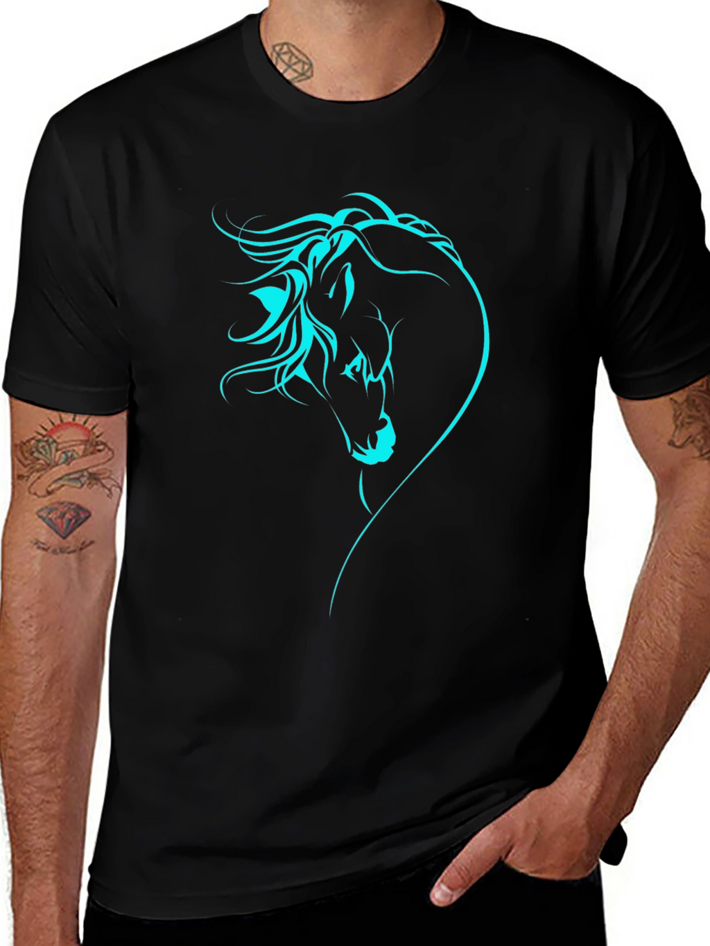 Horse Head Graphic Tee - Stylish Black T-Shirt