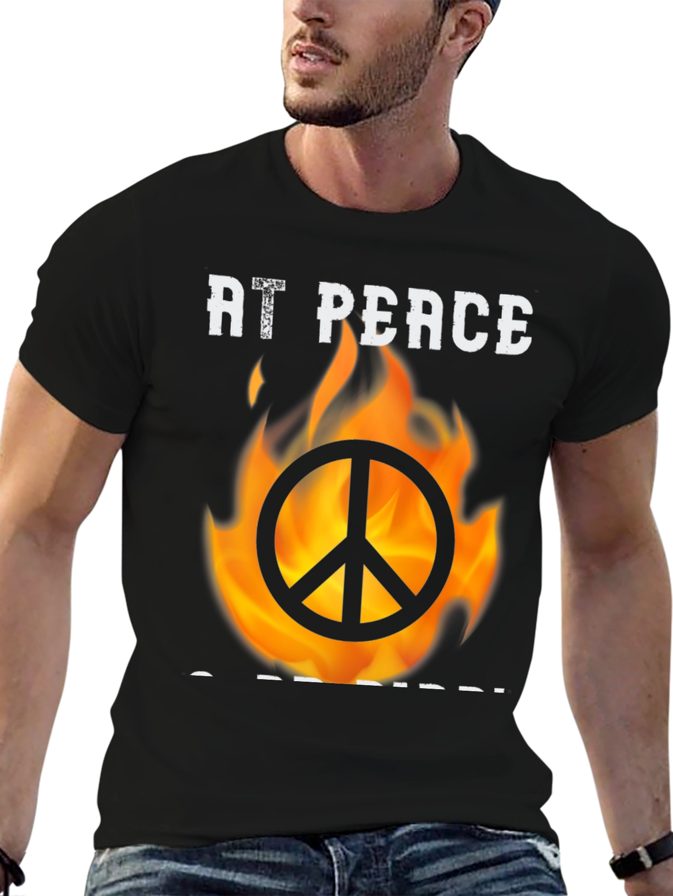 At Peace T-Shirt With Burning Peace Sign