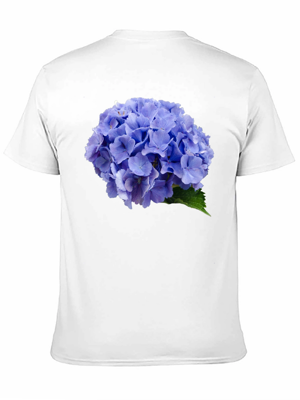 Blue Hydrangea Flower Print Black T-Shirt