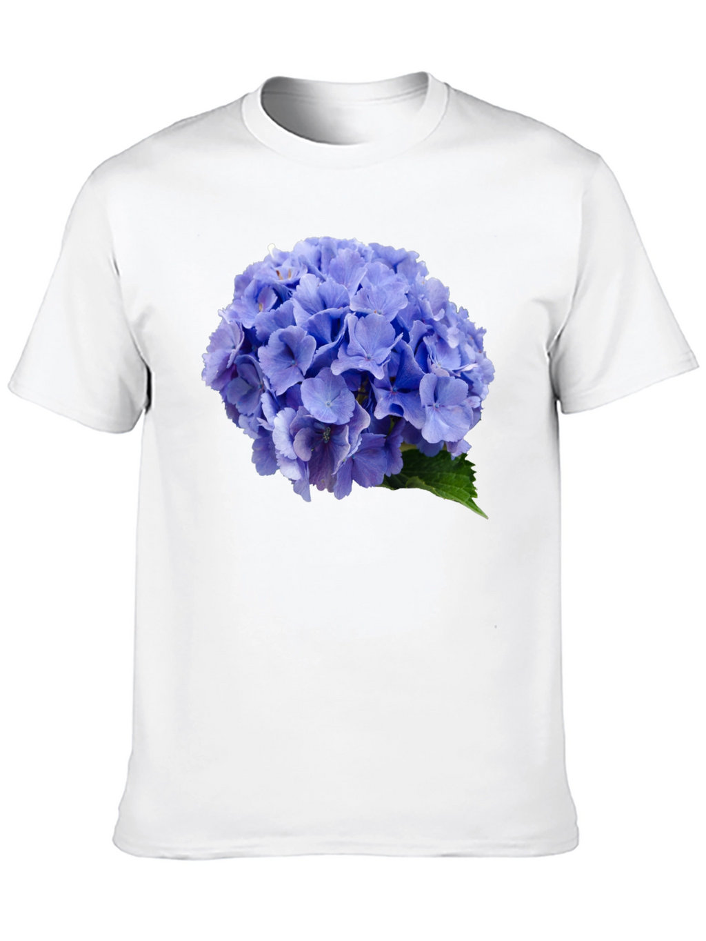 Blue Hydrangea Flower Print Black T-Shirt