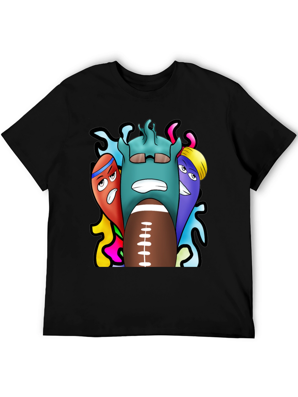 Cartoon Football Graphic Tee - Black