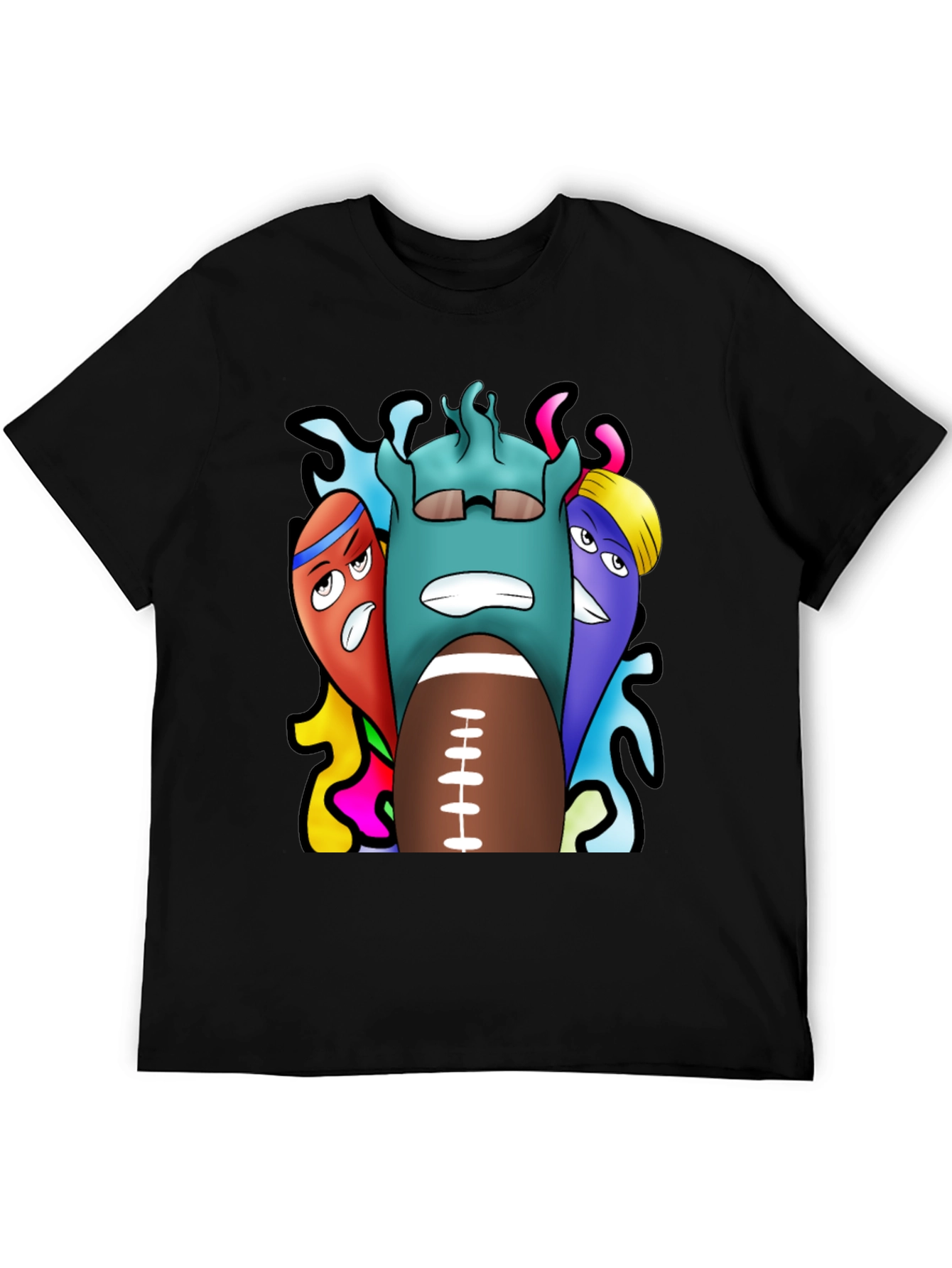 Cartoon Football Graphic Tee - Black