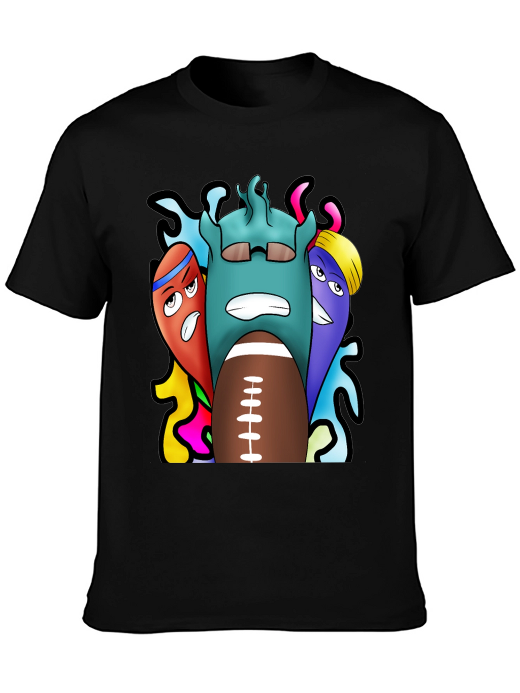 Cartoon Football Graphic Tee - Black