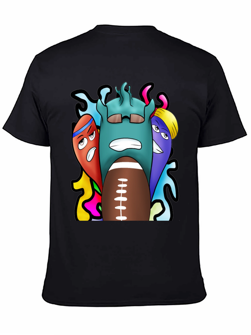 Cartoon Football Graphic Tee - Black