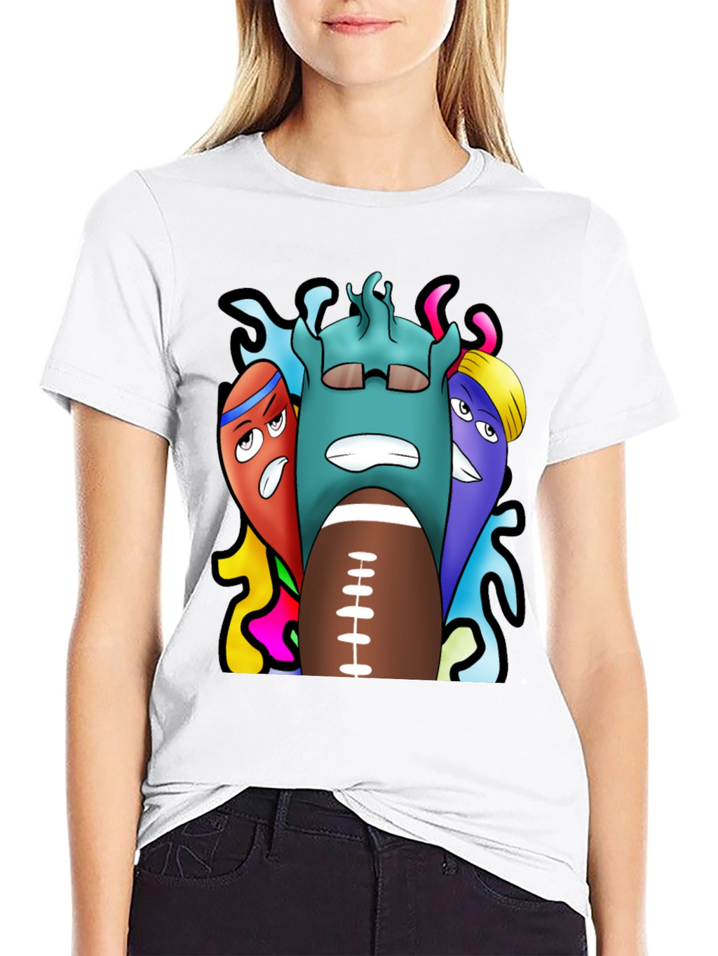 Cartoon Football Graphic Tee - Black