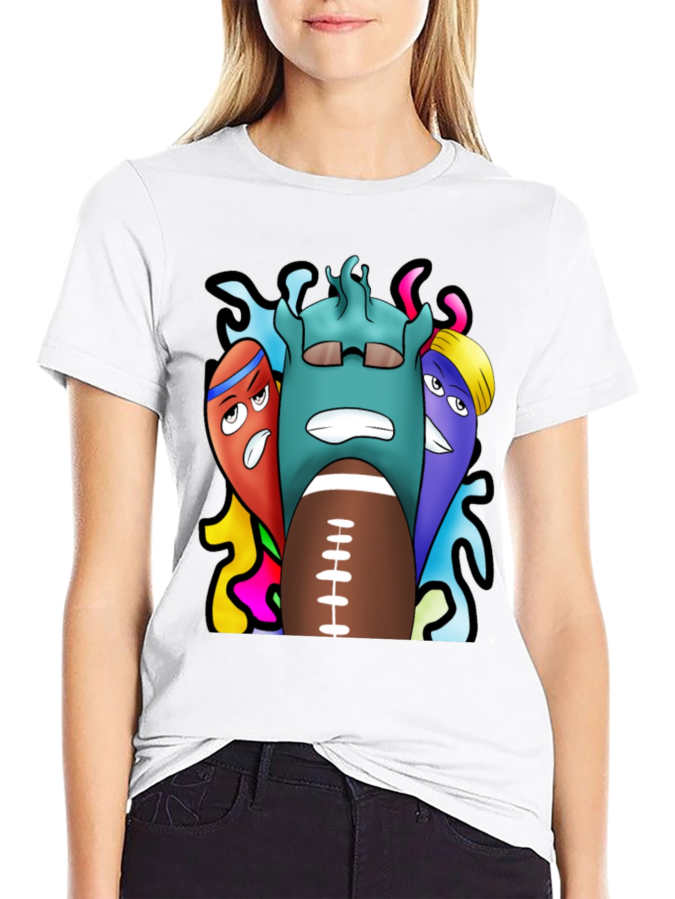 Cartoon Football Graphic Tee - Black