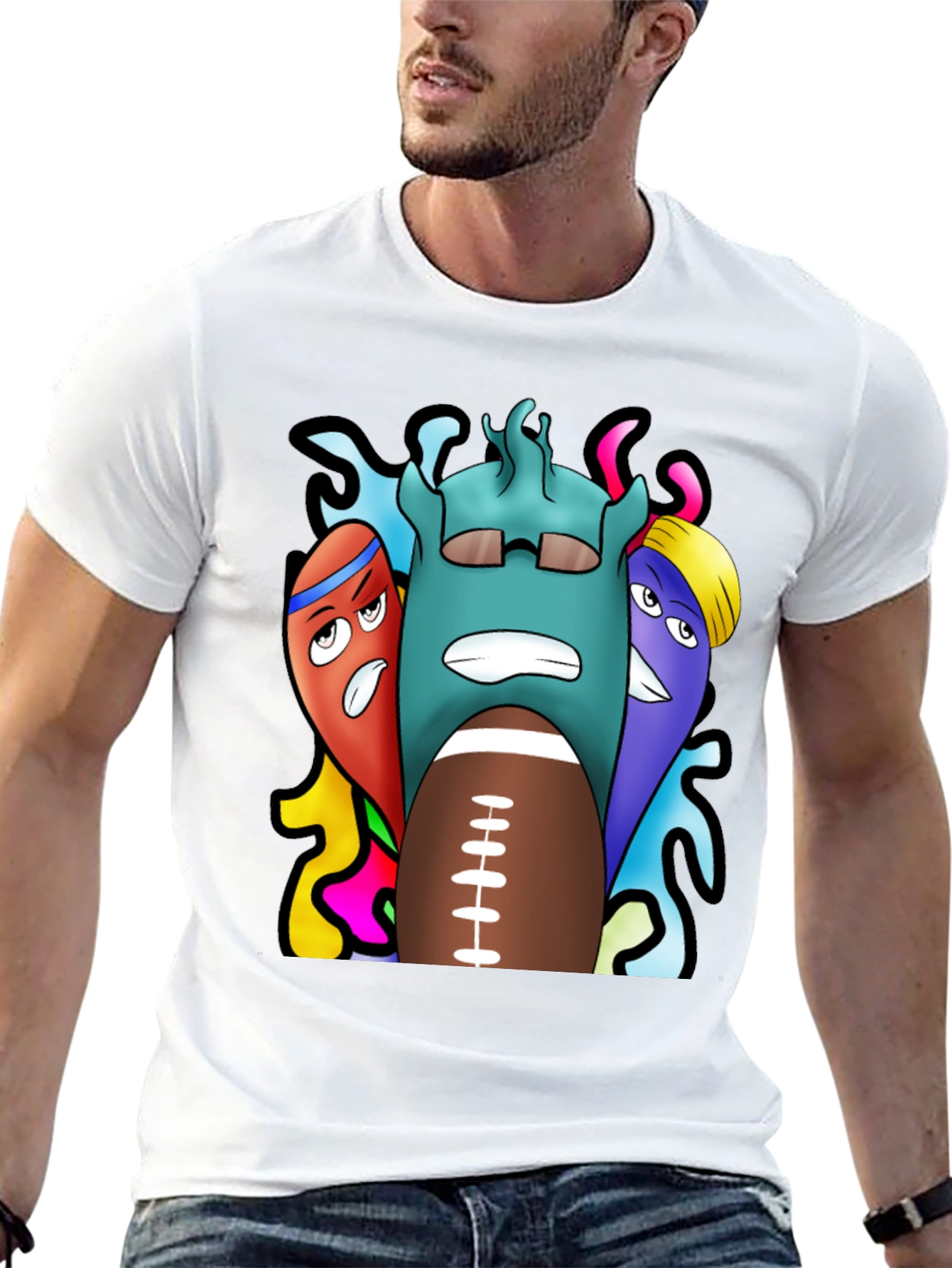 Cartoon Football Graphic Tee - Black
