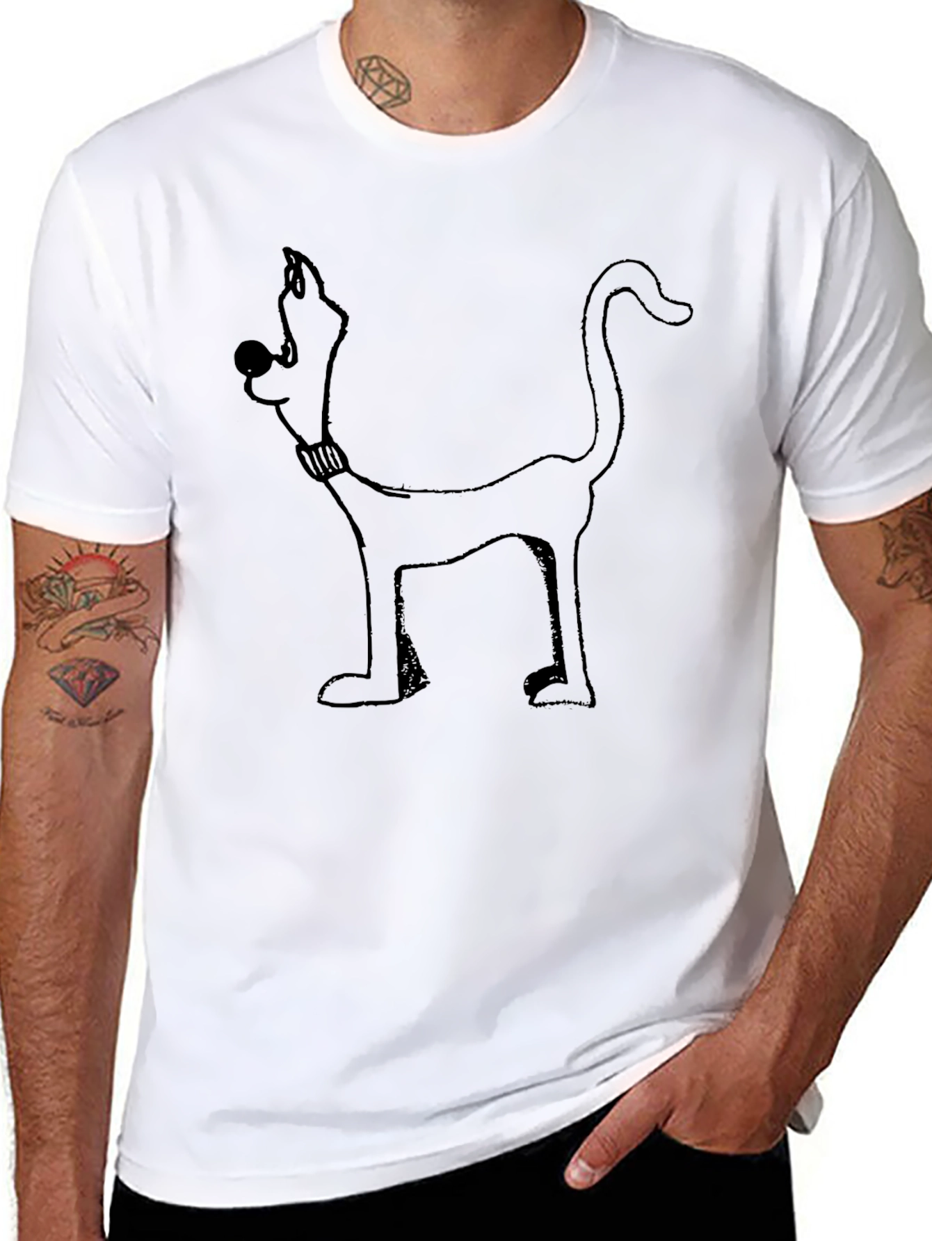 Cartoon Dog Graphic Tee - Black Cotton Blend Shirt