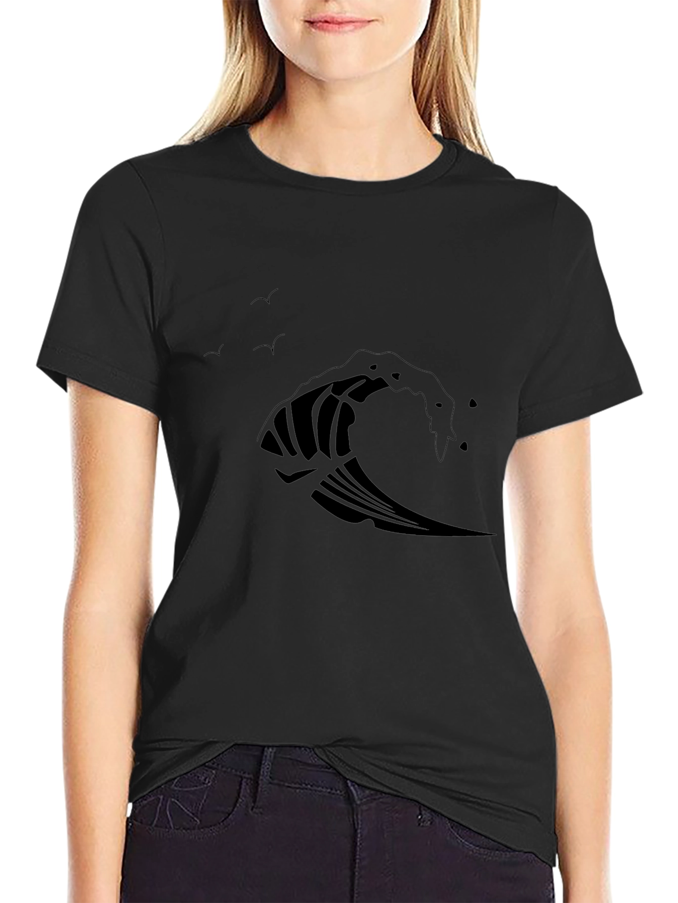 Wave Design Black T-Shirt