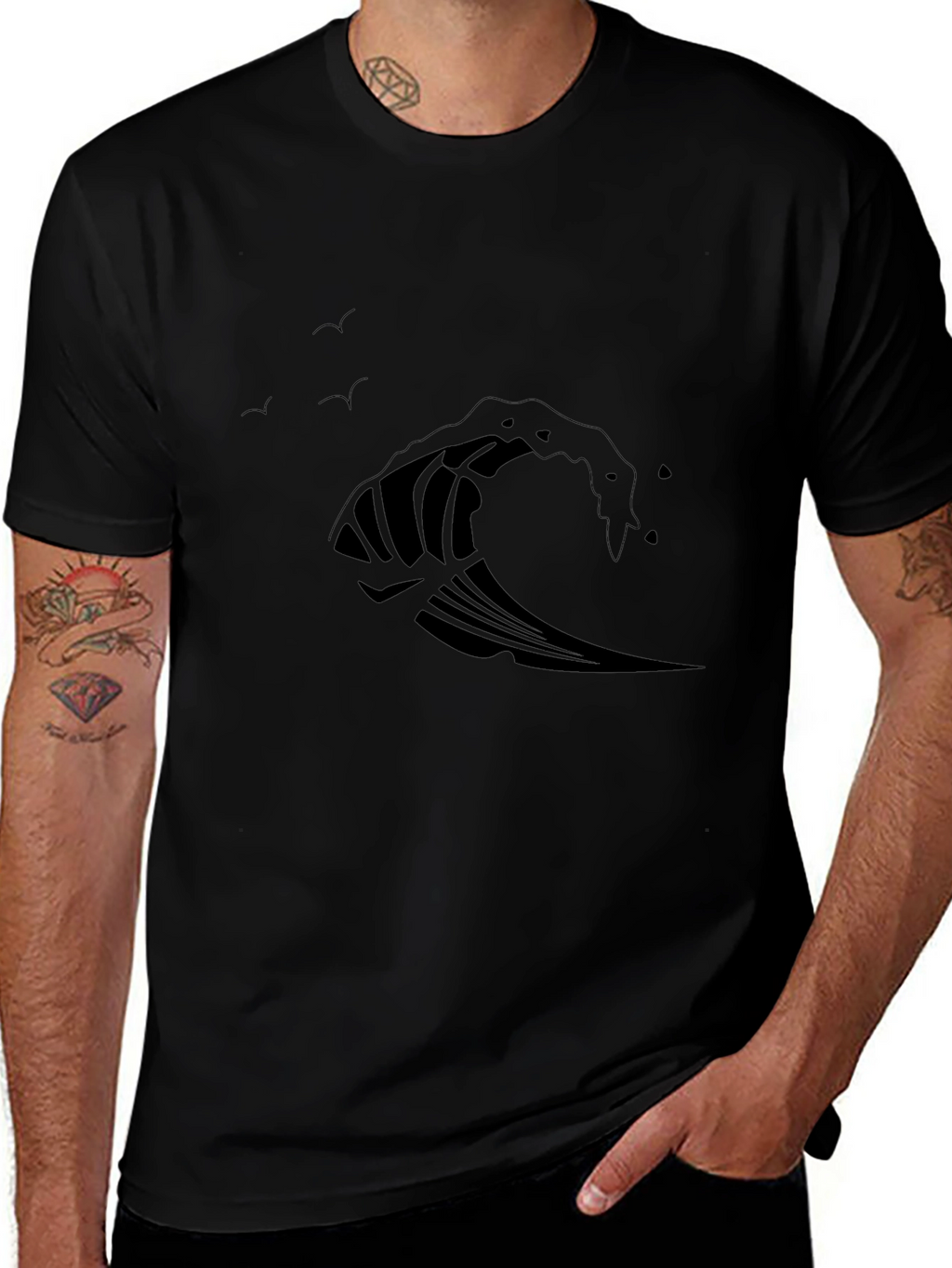 Wave Design Black T-Shirt