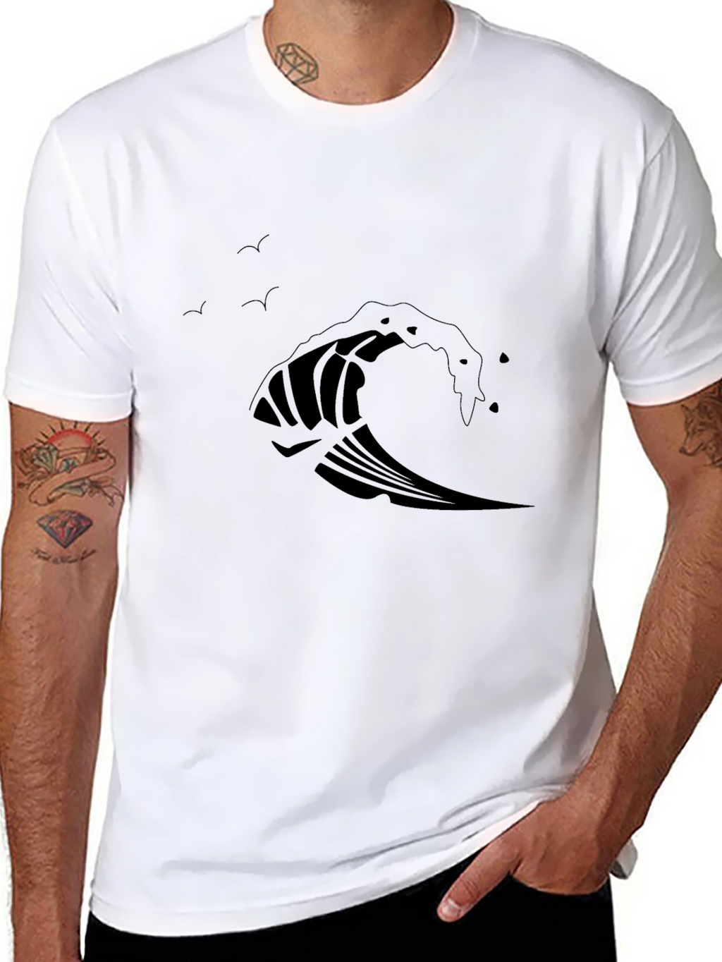 Wave Design Black T-Shirt