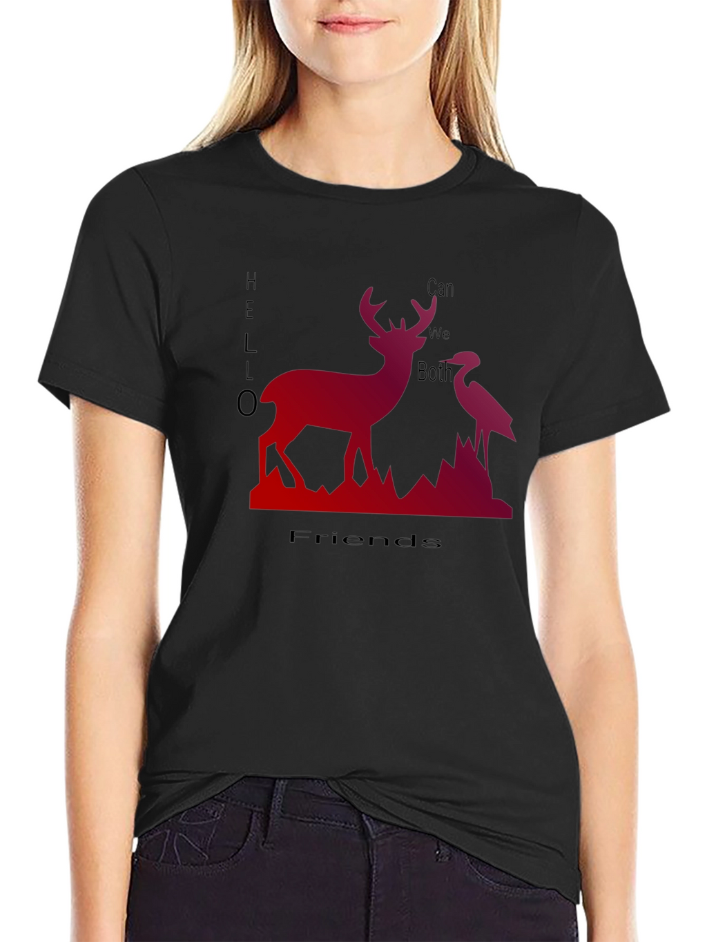 Deer & Heron Graphic Tee - Hello Friends