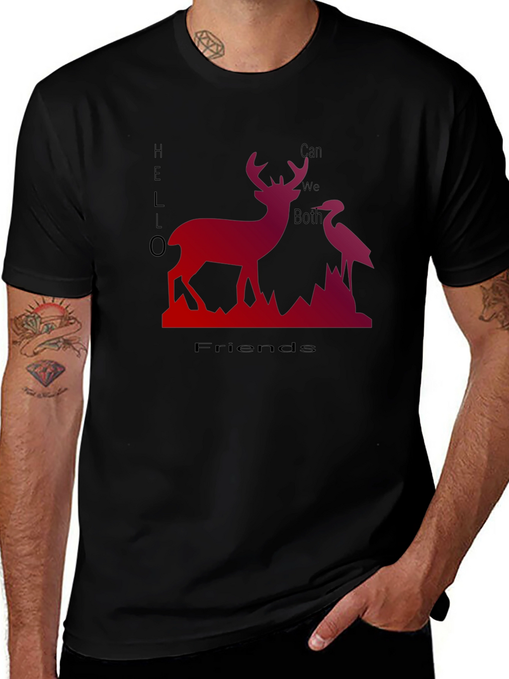 Deer & Heron Graphic Tee - Hello Friends