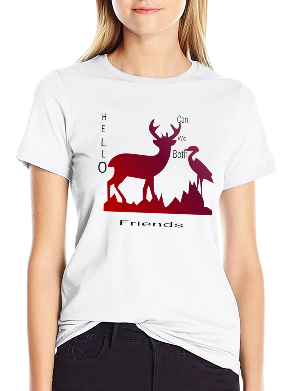 Deer & Heron Graphic Tee - Hello Friends