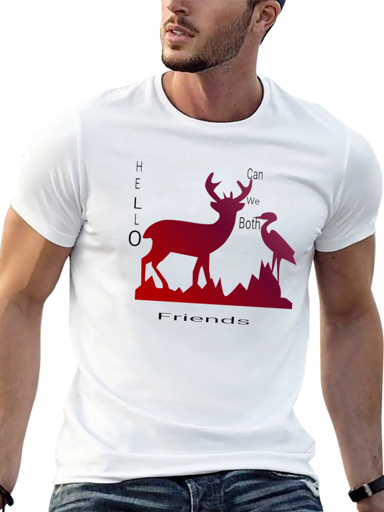 Deer & Heron Graphic Tee - Hello Friends