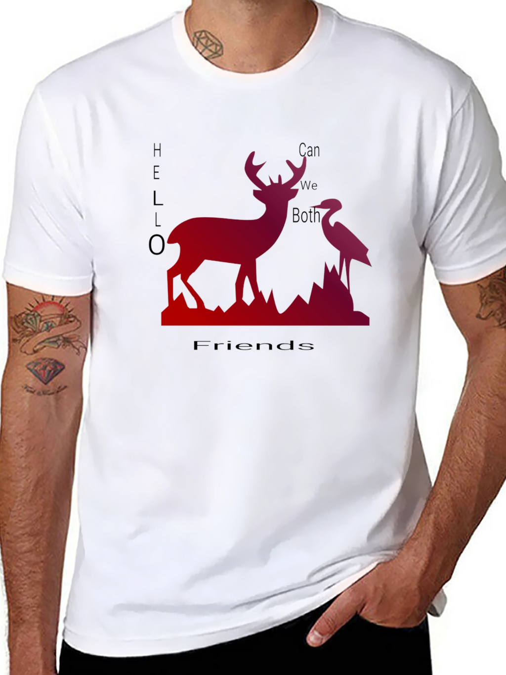 Deer & Heron Graphic Tee - Hello Friends
