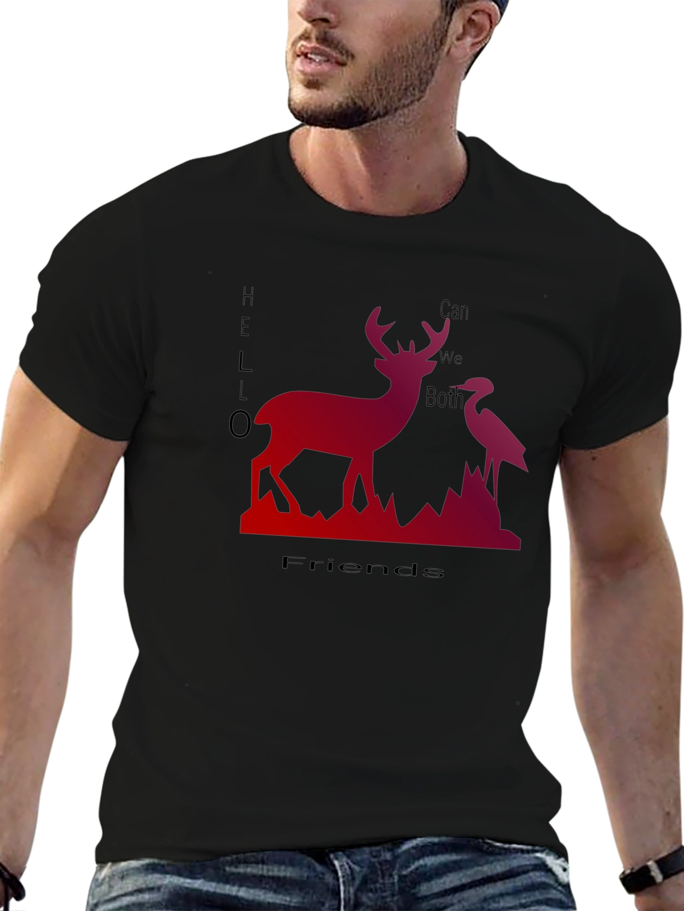 Deer & Heron Graphic Tee - Hello Friends