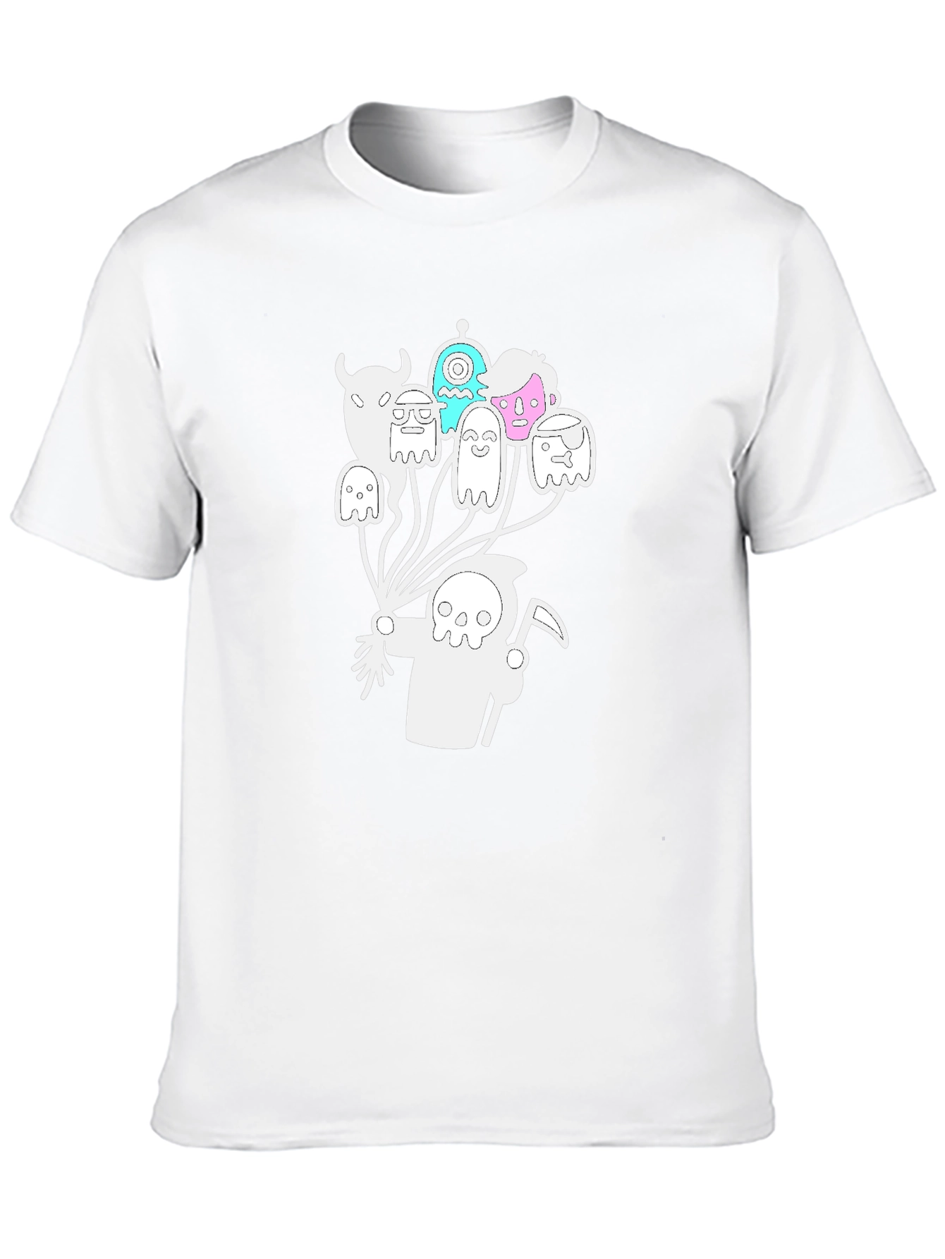 Grim Reaper Ghost Balloon Graphic Tee - Black Cotton Blend