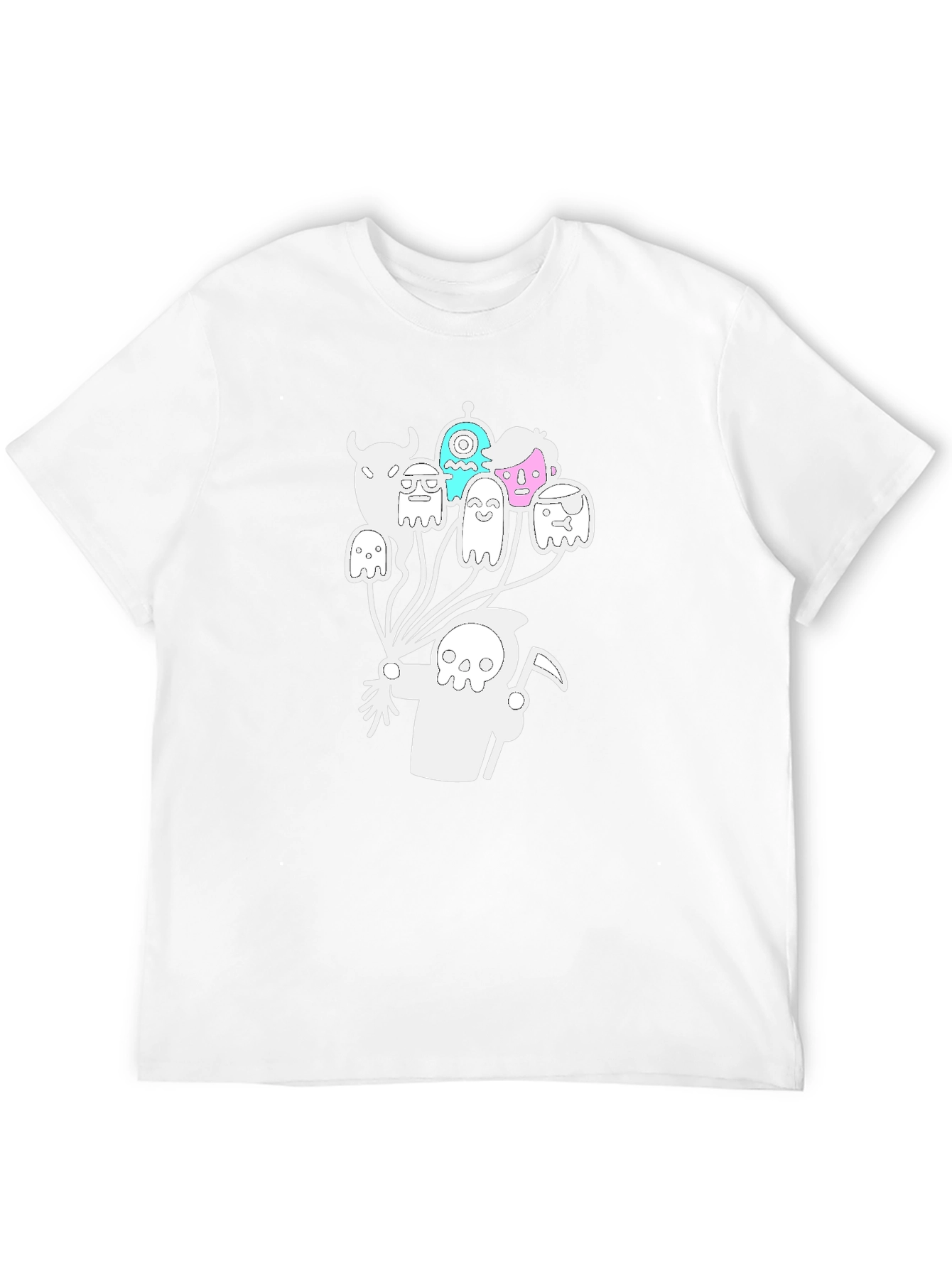 Grim Reaper Ghost Balloon Graphic Tee - Black Cotton Blend